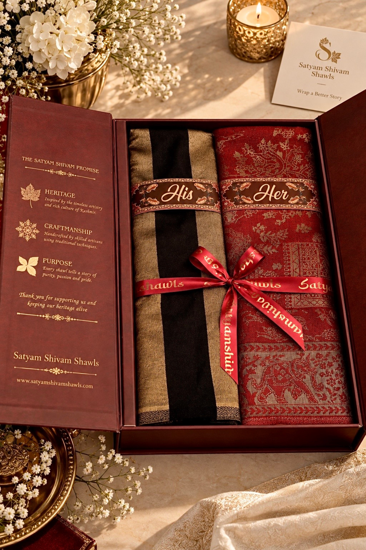 His And Her Set Of 100% pure wool zari stoles With Premium Gift Box Packaging