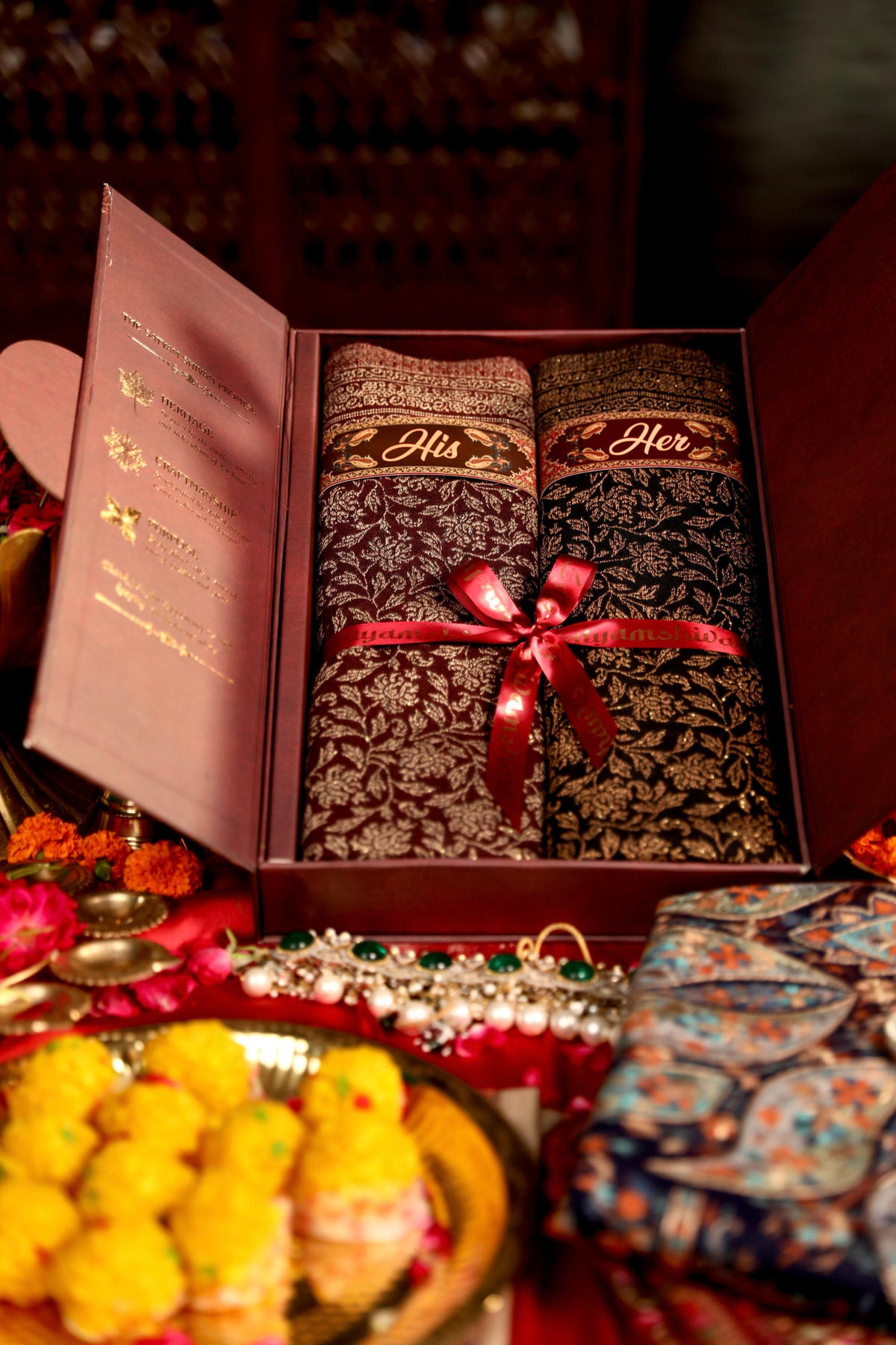 His And Her Set Of 100% pure wool zari stoles With Premium Gift Box Packaging