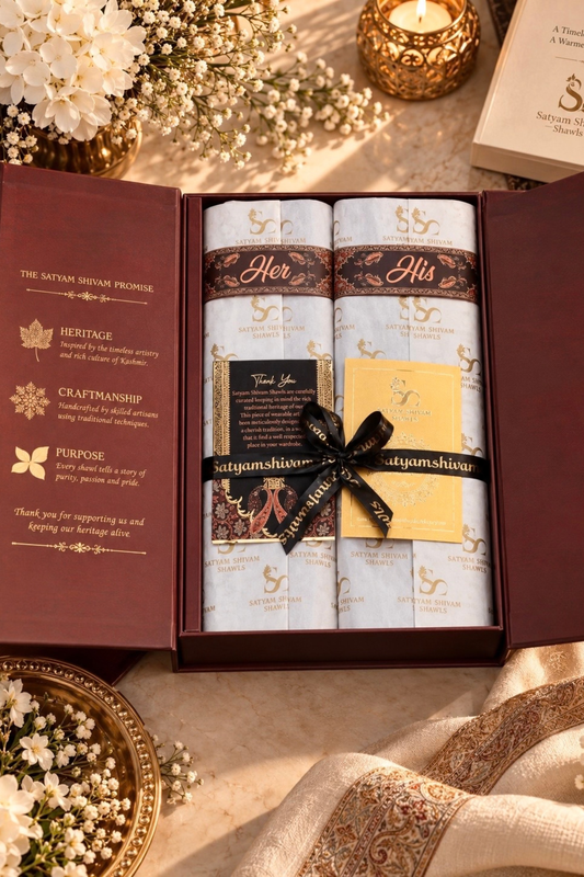 His And Her Set Of 100% pure wool zari reversible stoles With Premium Gift Box Packaging