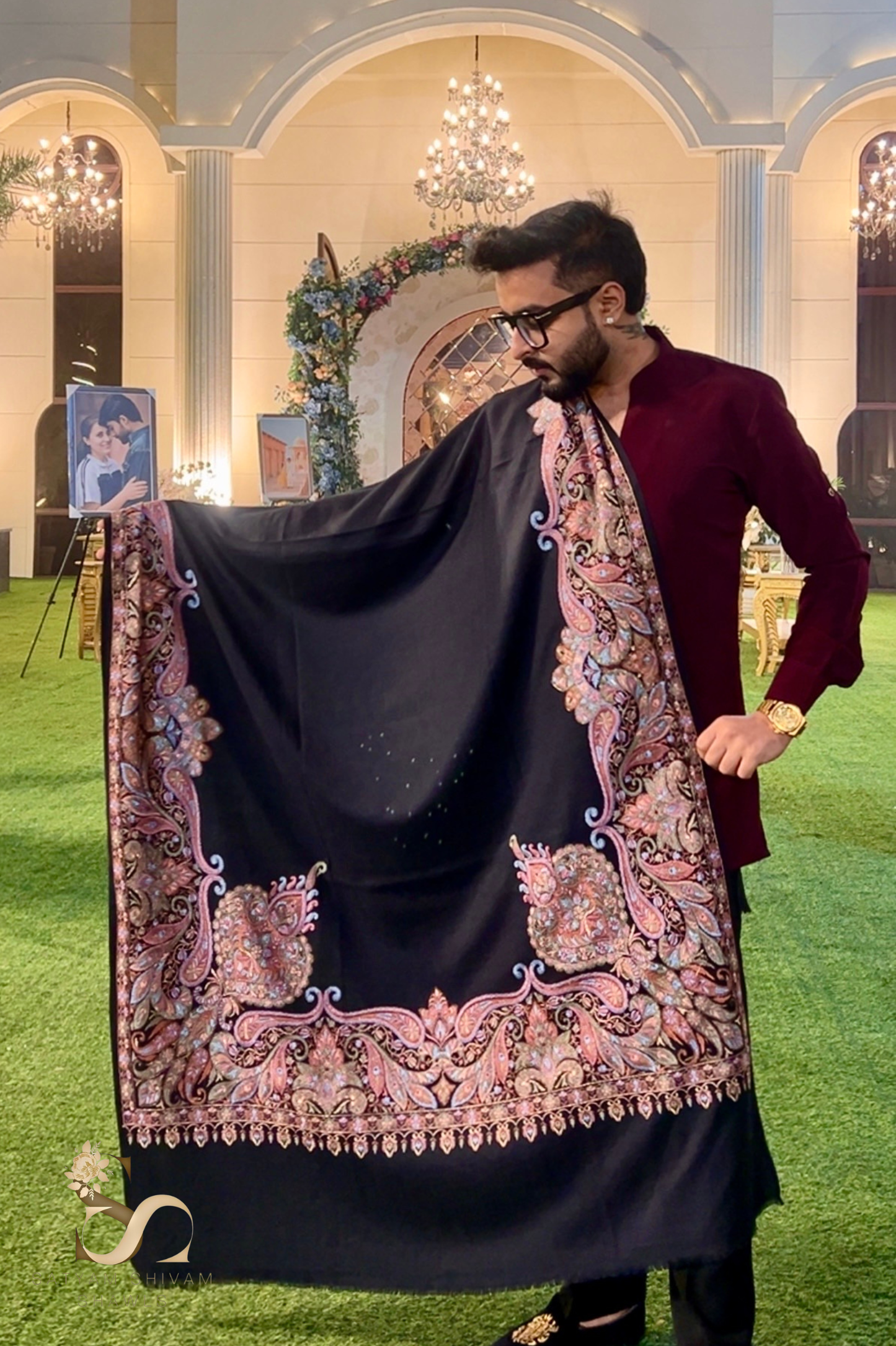 masterpiece pashmina fine wool embroidery  shawl,black