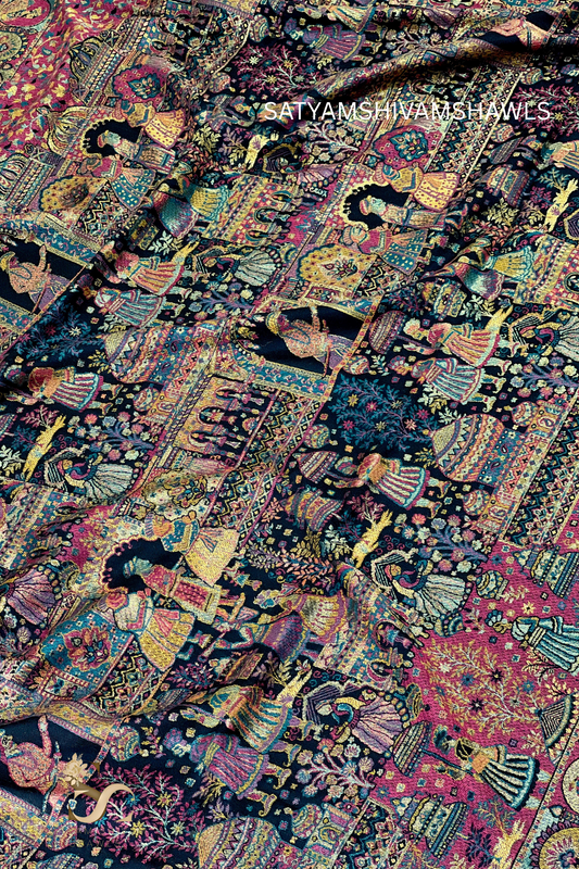 "SHAAN -E-DARBAR" THEME KANI  PASHMINA BLEND WOOL SHAWLS ,LIGHT WEIGHT AND WARM,BLACK