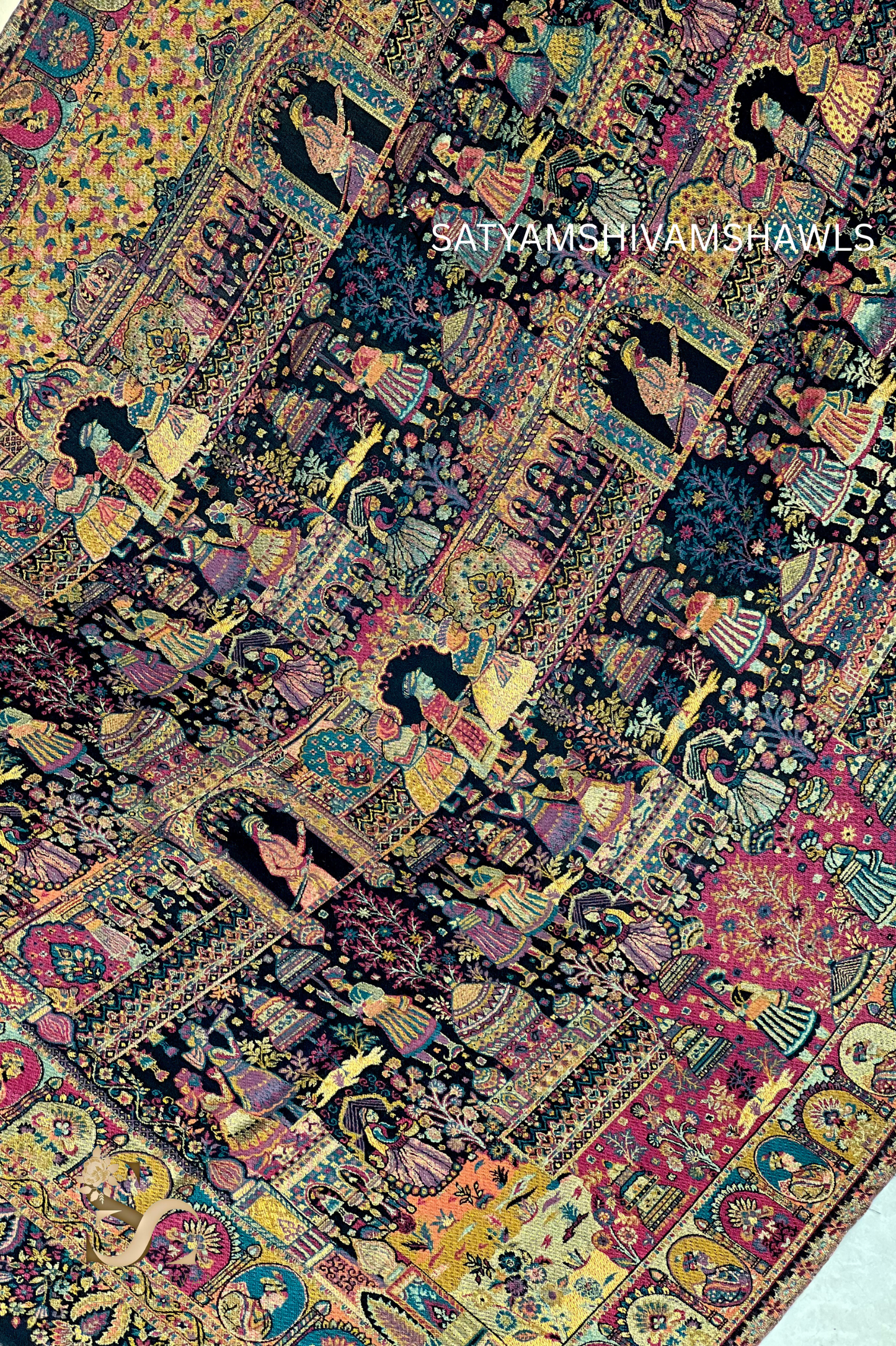 "SHAAN -E-DARBAR" THEME KANI  PASHMINA BLEND WOOL SHAWLS ,LIGHT WEIGHT AND WARM,BLACK