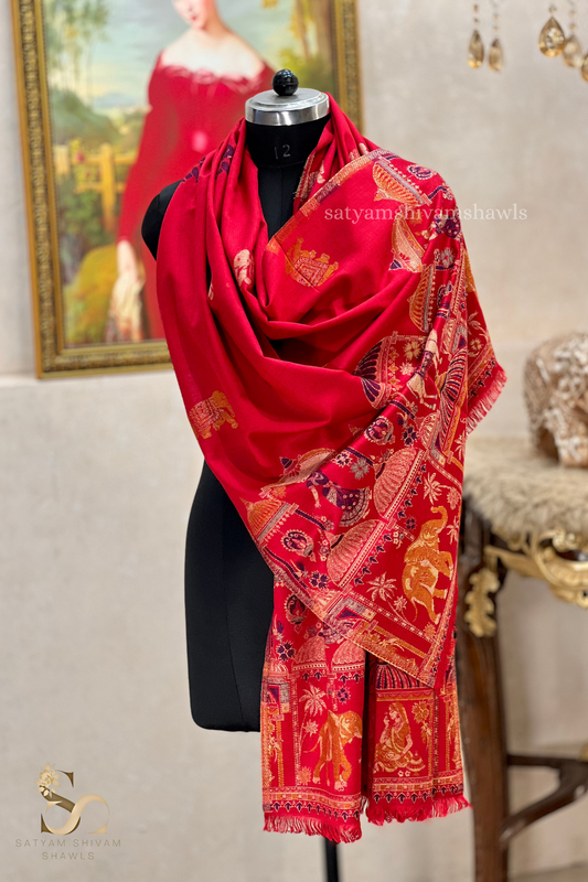 Dholi theme elephant design pure wool stole