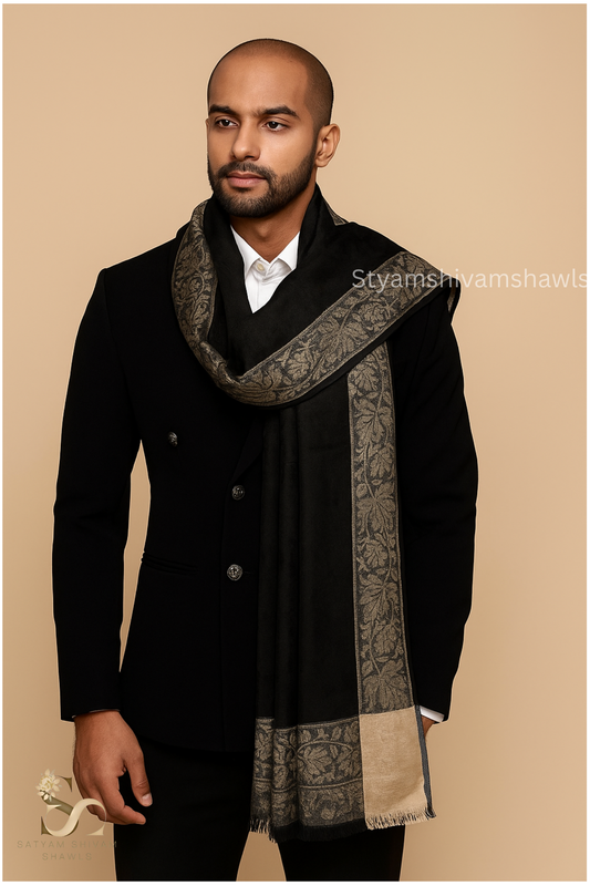 PURE WOOL SELF STRIPS WITH BORDER DESIGN SHAWL,WARM & SOFT,