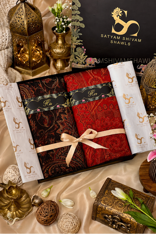 His And Her Set Of 100% pure wool shawls With Premium Gift Box Packaging