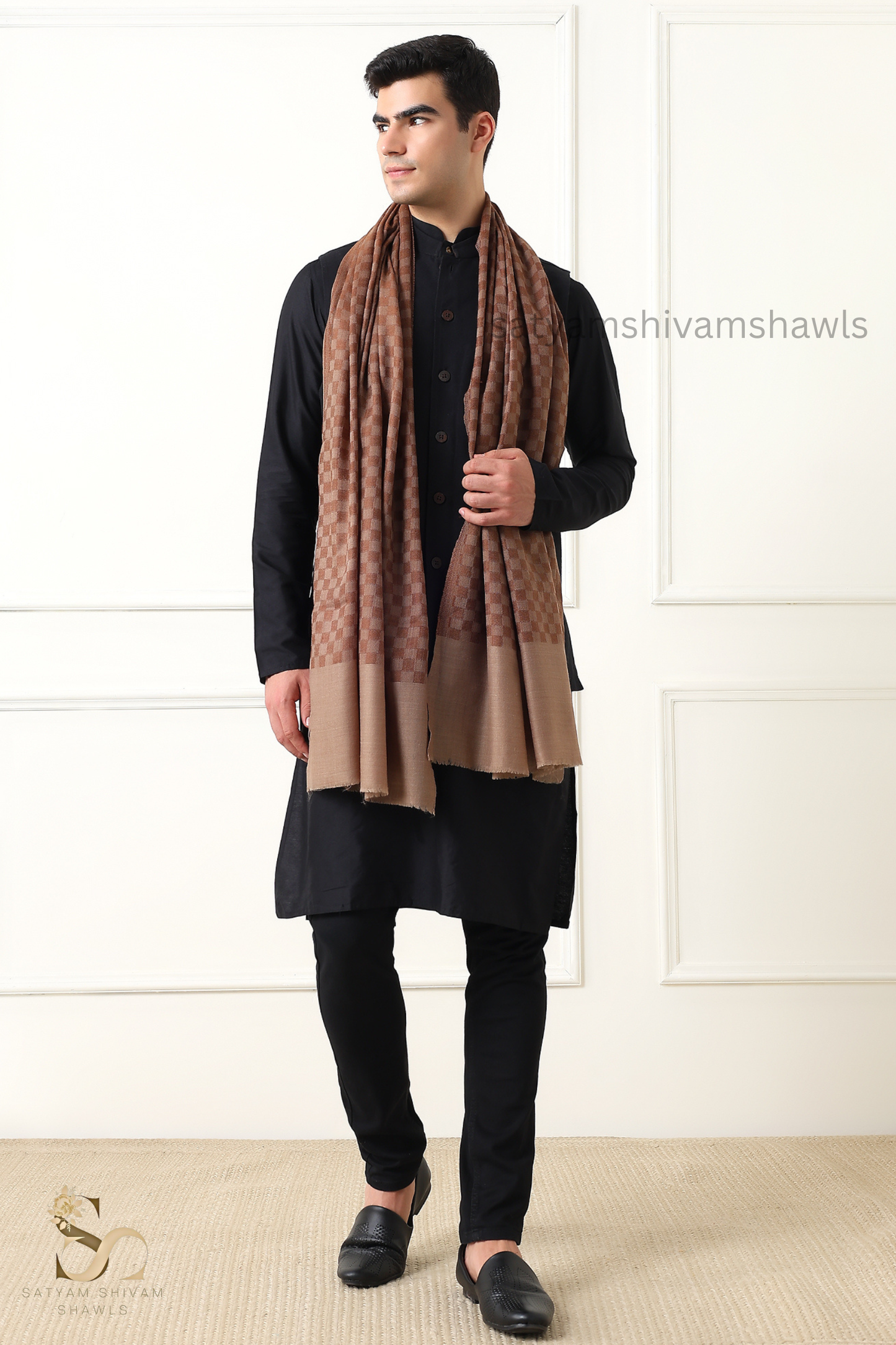 EXTRA FINE WOOL MIST CHECK MENS STOLE, SOFT & LIGHT WEIGHT
