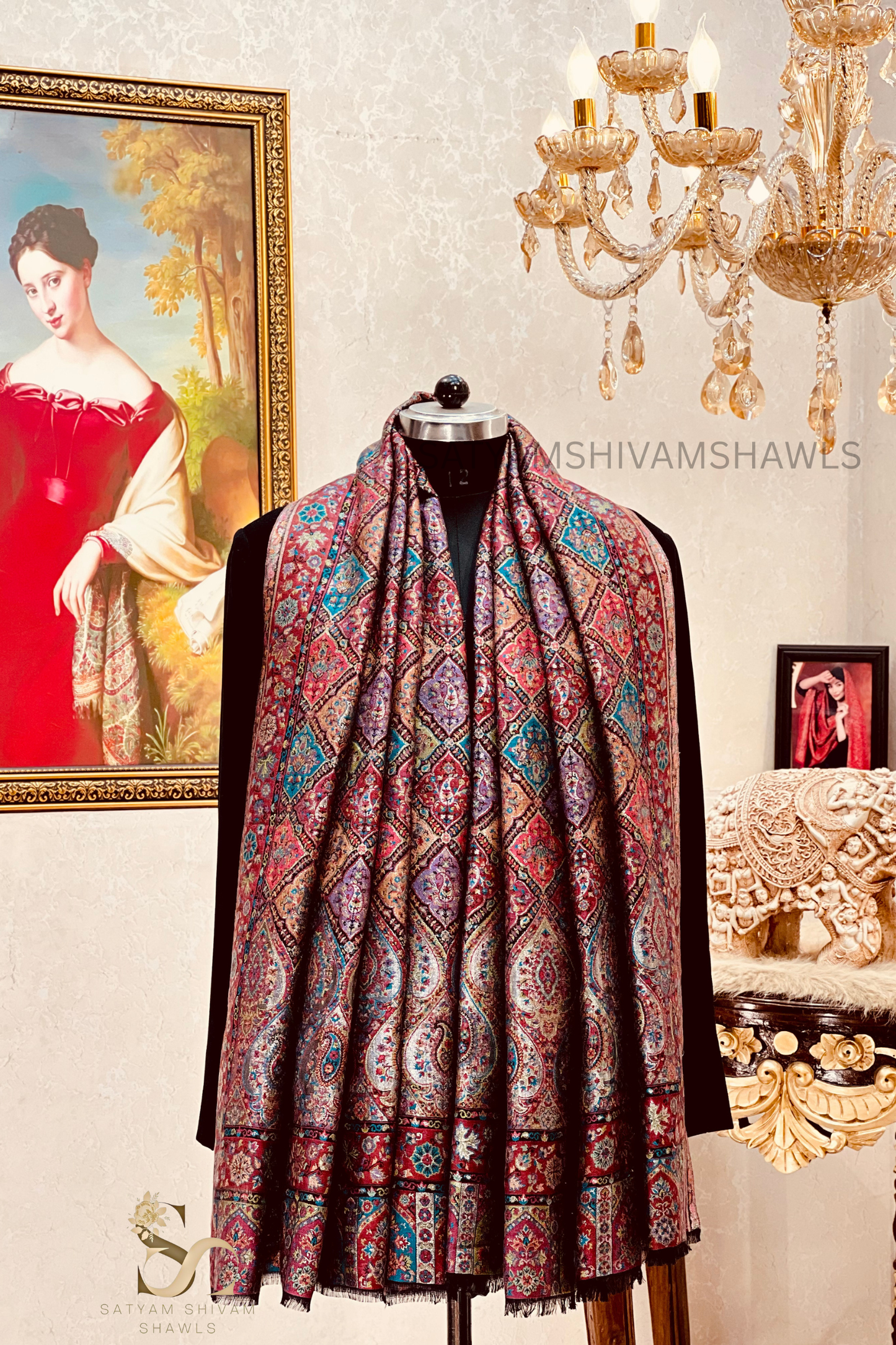 TURKEY ARABIC ZARI  KANI WOVEN SHAWL,WARM AND SOFT,VINTAGE BLACK