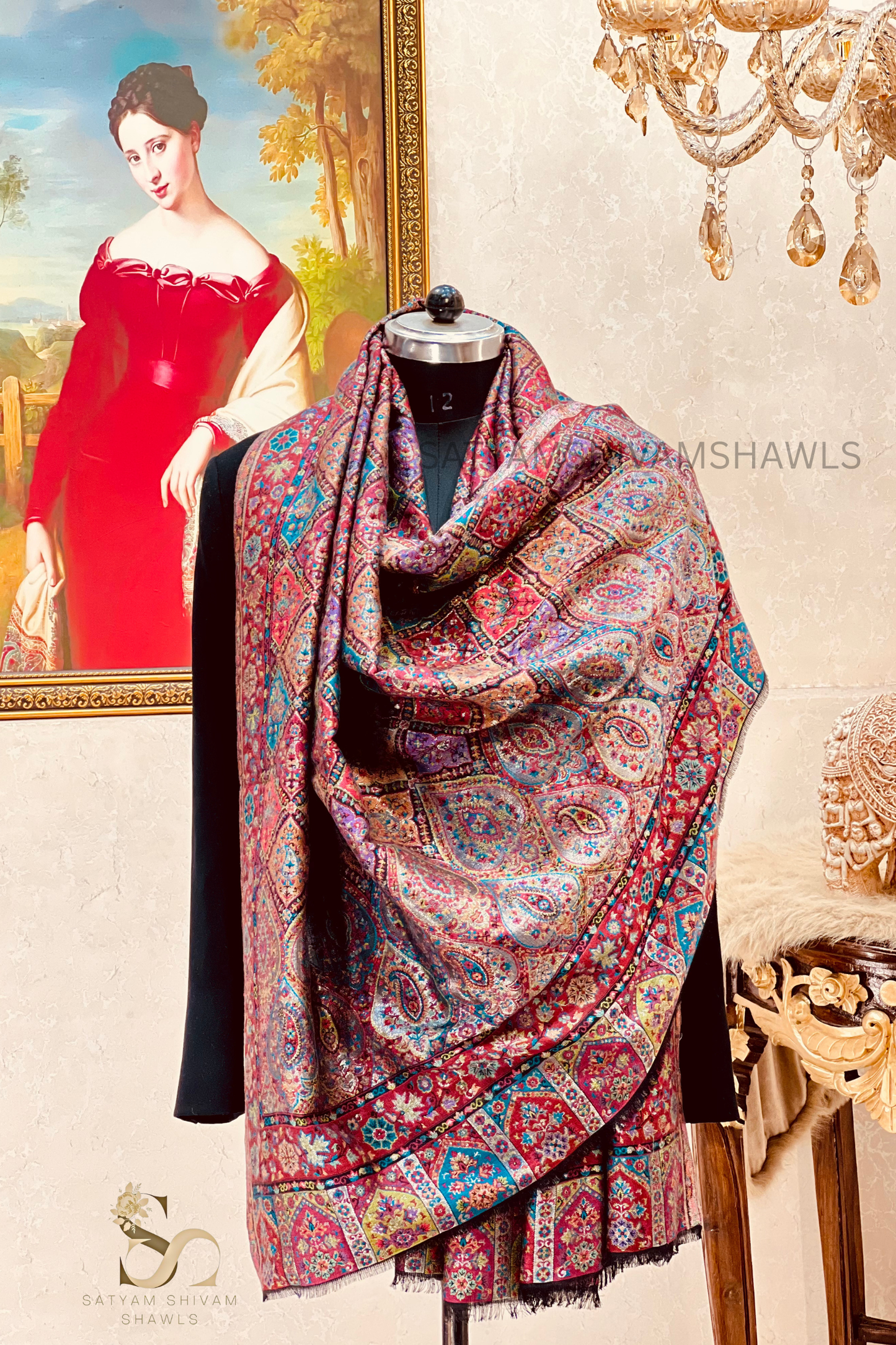 TURKEY ARABIC ZARI  KANI WOVEN SHAWL,WARM AND SOFT,VINTAGE BLACK