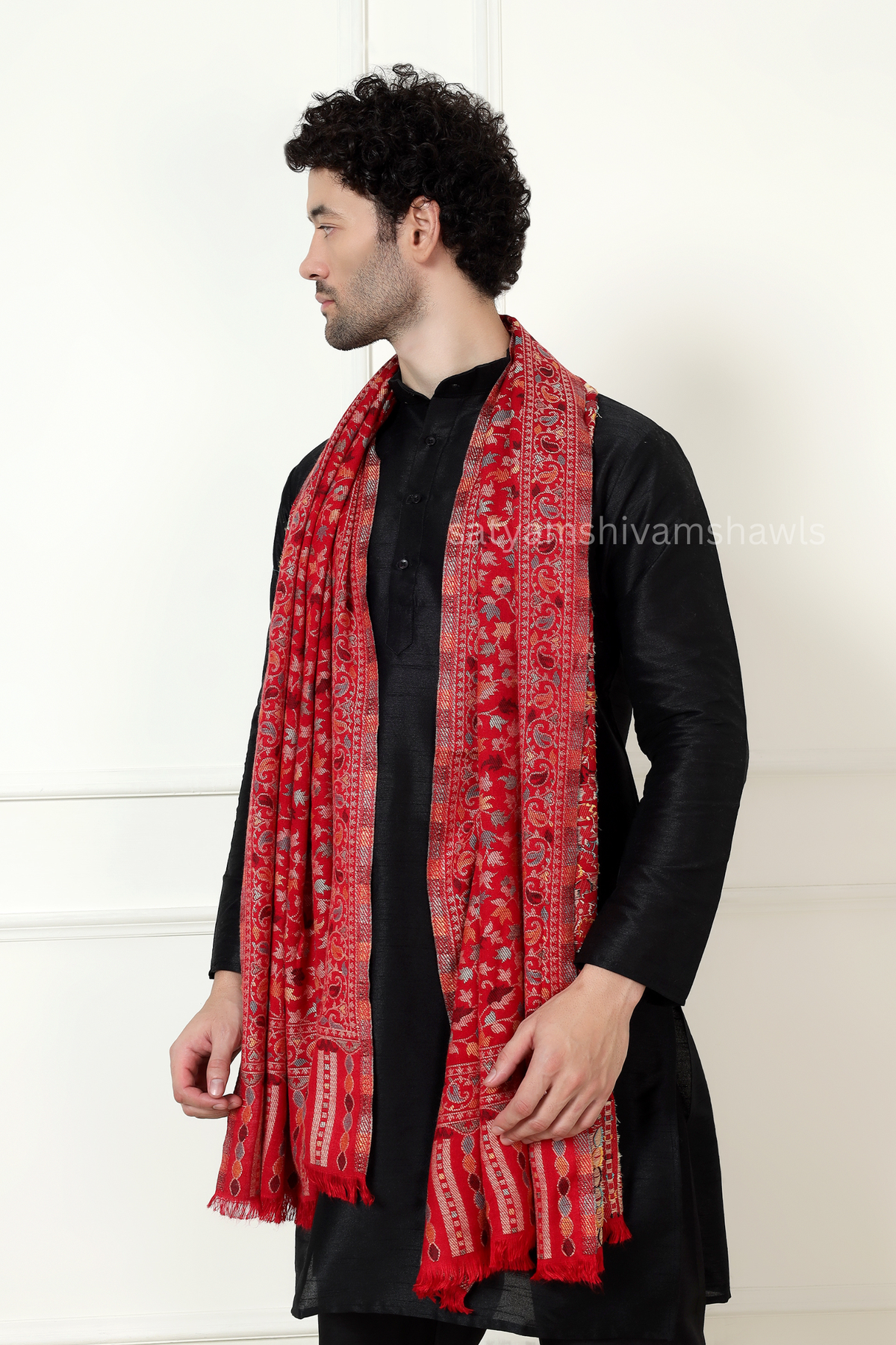 noor-e-kani multi pure wool stole,red