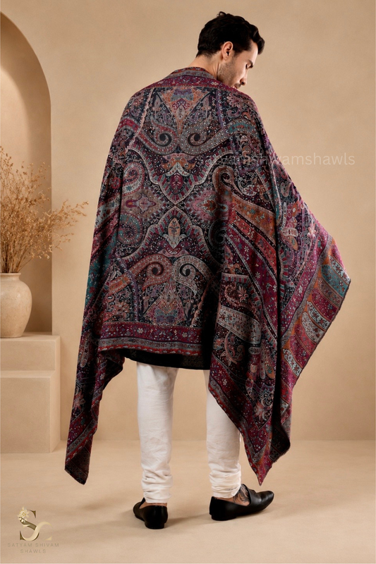 TURKISH PAISLEY FINE WOOL PASHMINA JAMAWAR KANI SHAWLS,VERY LIGHT WEIGHT AND WARM,BLACK