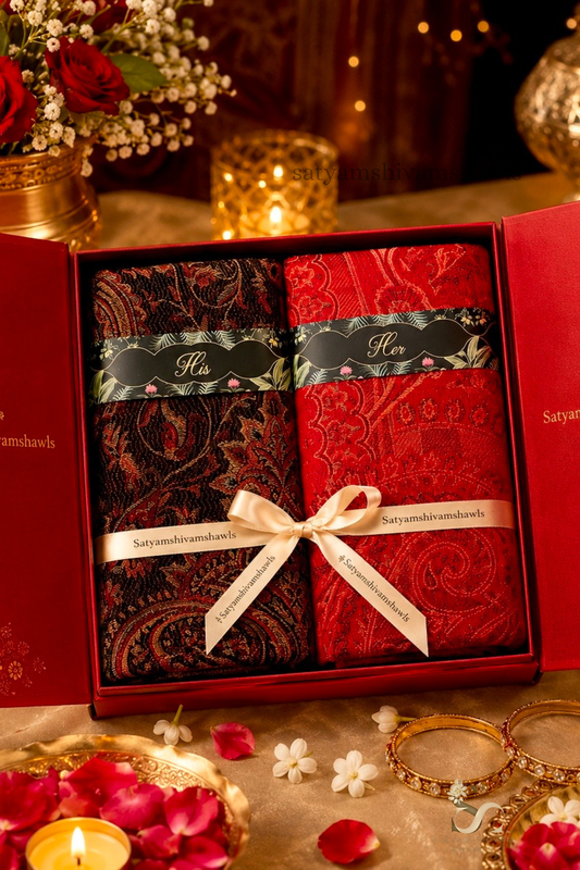 His And Her Set Of 100% pure wool shawls With Premium Gift Box Packaging