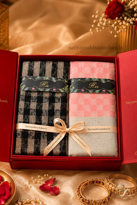 HIS AND HER SET OF MENS & WOMEN FINE WOOL CHECK STOLE