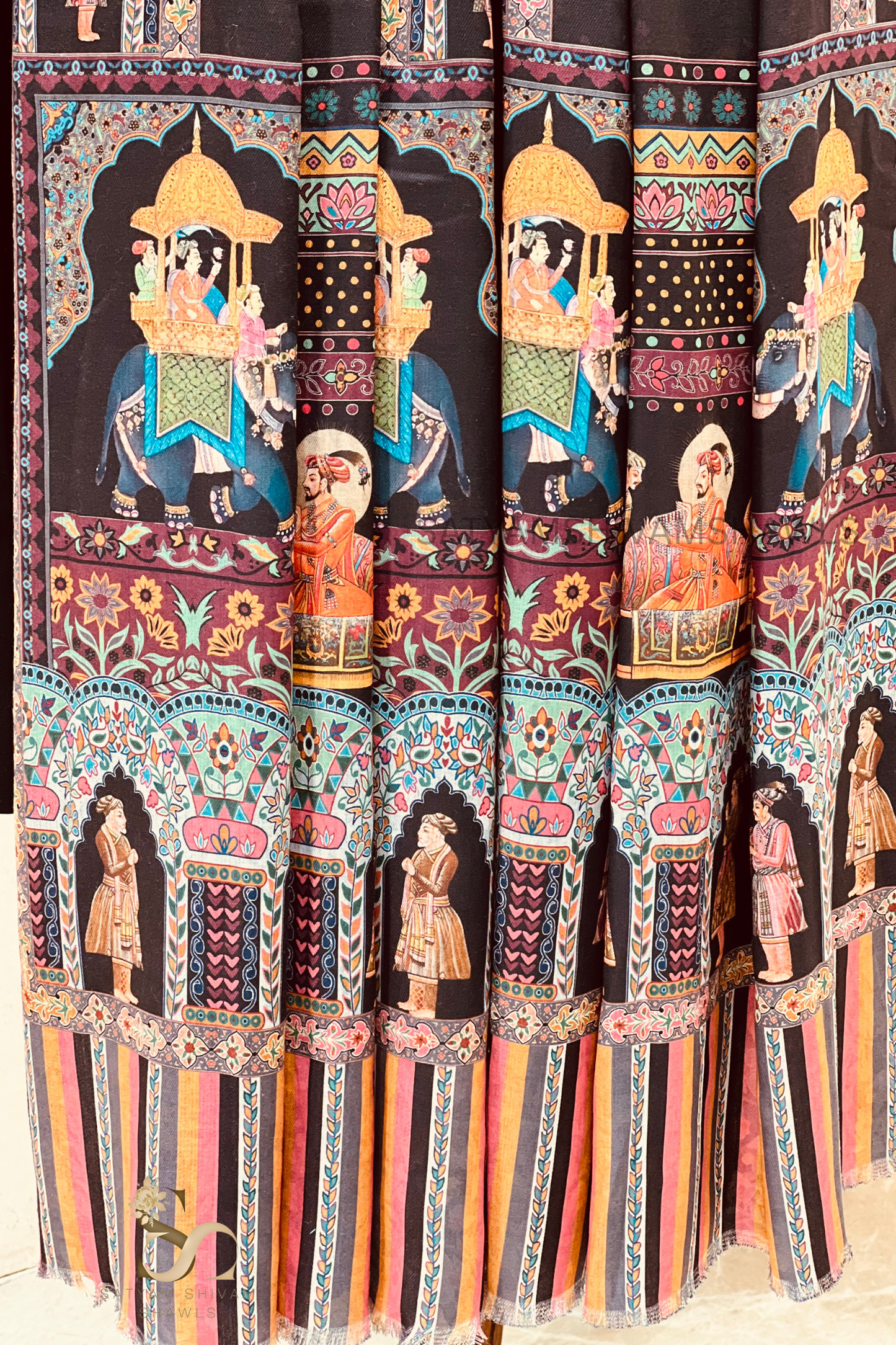 ISHQ-E-DHOLI PALLA REVERSIBLE  PURE WOOL KALAMKARI PRINT STOLE ,BLACK