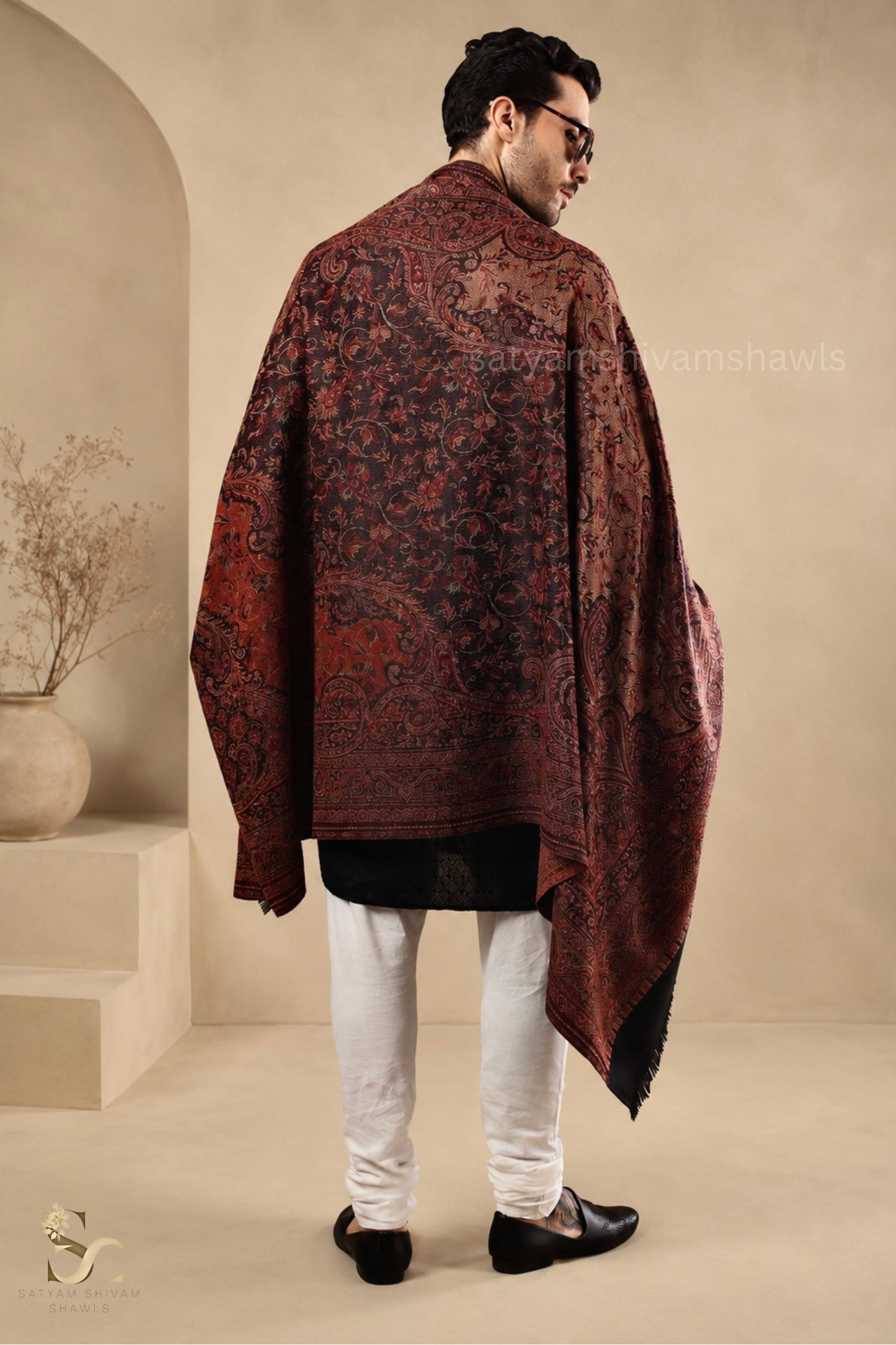 TURKEY ARABIC PAISLEY  KANI WOVEN SHAWL,WARM AND SOFT,VINTAGE BLACK