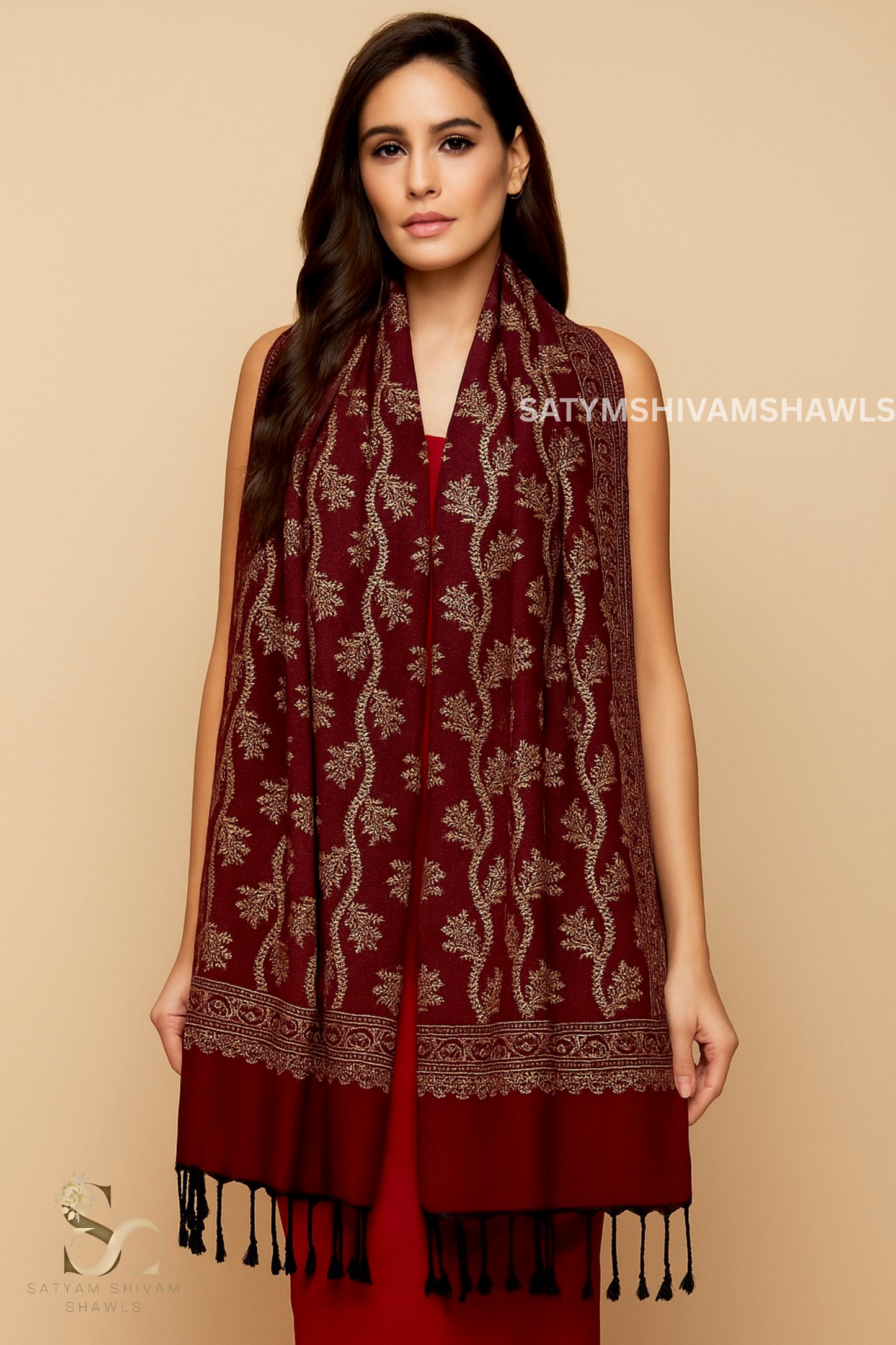 pure wool zari weaved stole,wine
