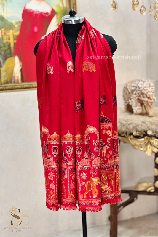 Dholi theme elephant design pure wool stole