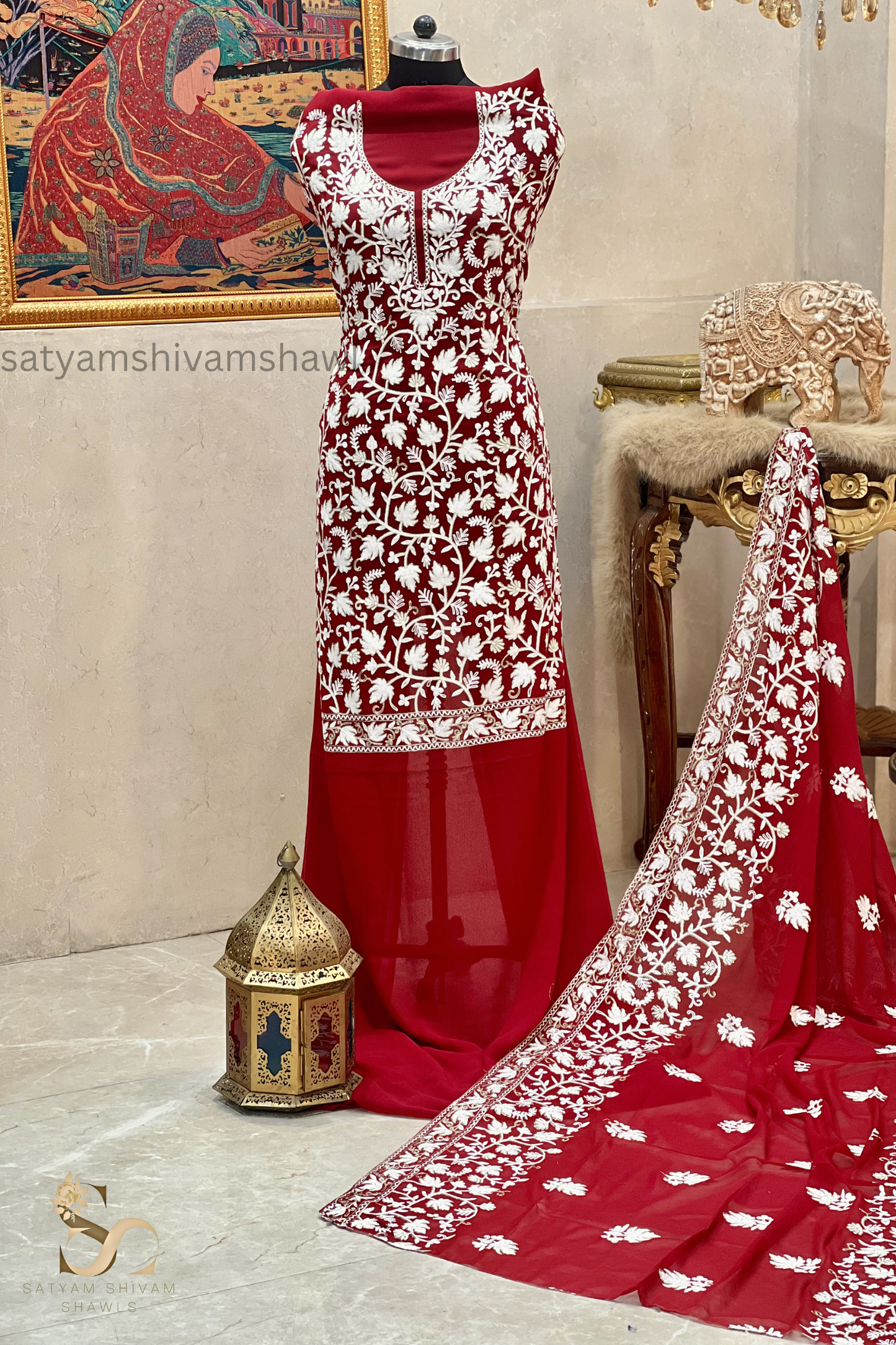 KHATOON KASHMIRI NALKI TILLA EMROIDERY GEORGETTE SUIT MEHROON  COLOUR