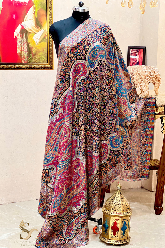 TURKEY ARABIC ZARI  KANI WOVEN SHAWL,WARM AND SOFT,VINTAGE BLACK