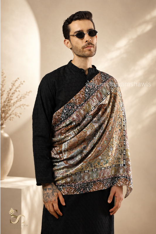 KALAMKARI KASHMIRI VINTAGE  STOLE FINE SOFT BAMBOO PRINT DESIGN