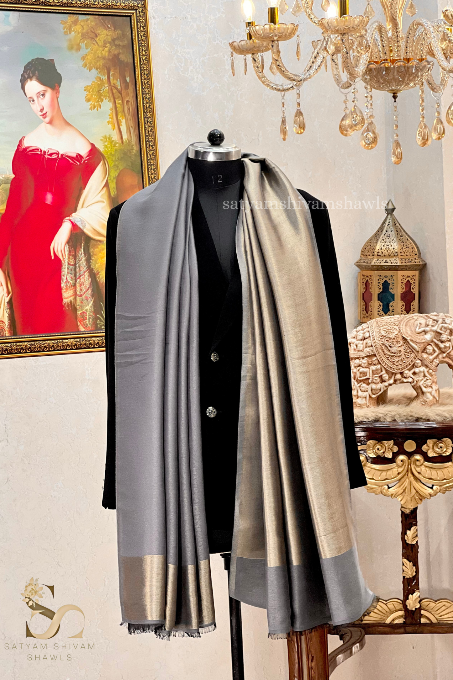 Noor-e-zari twilight reversible shawl,grey