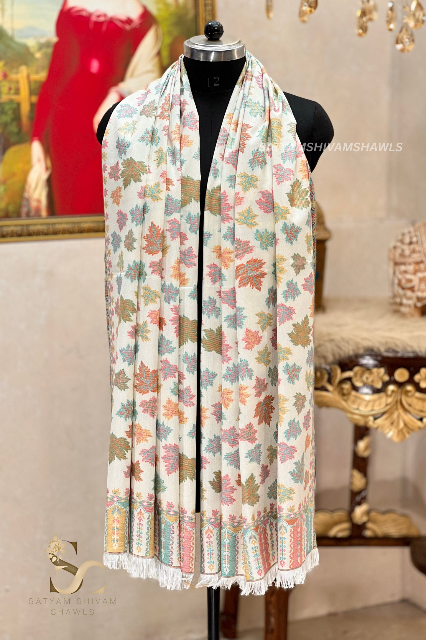 pure wool multi chinar kani design stole