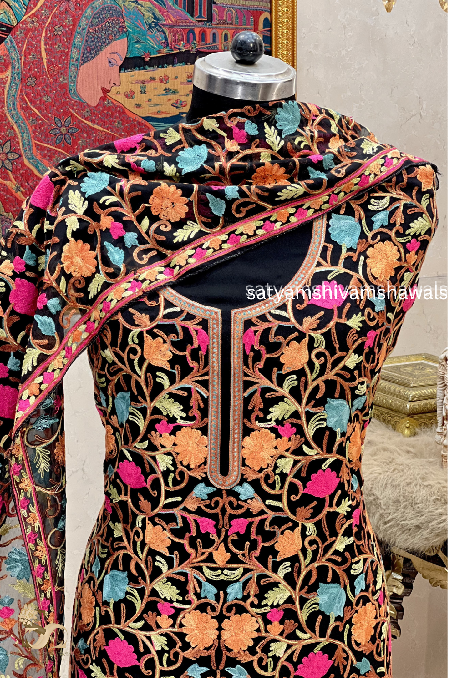 KASHMIRI NALKI  MULTI  EMROIDERY GEORGETTE SUIT BLACK  COLOUR