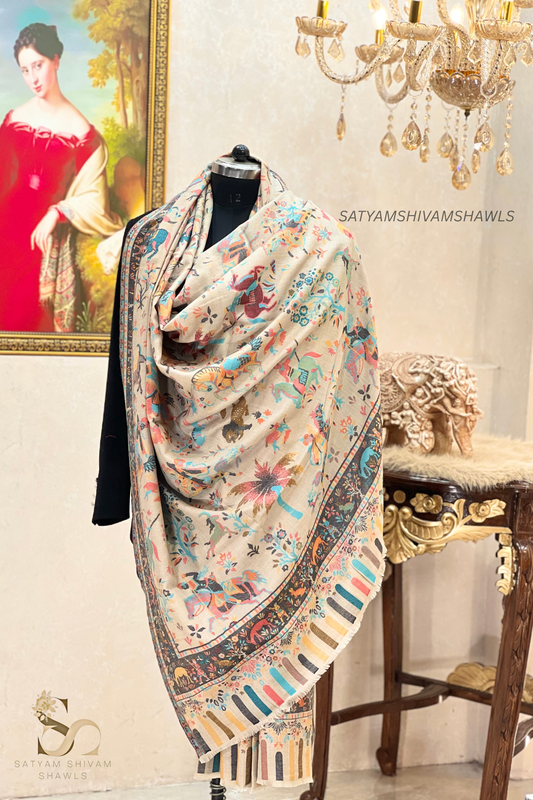 Fine wool pashmina 12 count autentic kani shikar desingn lohi ,big size