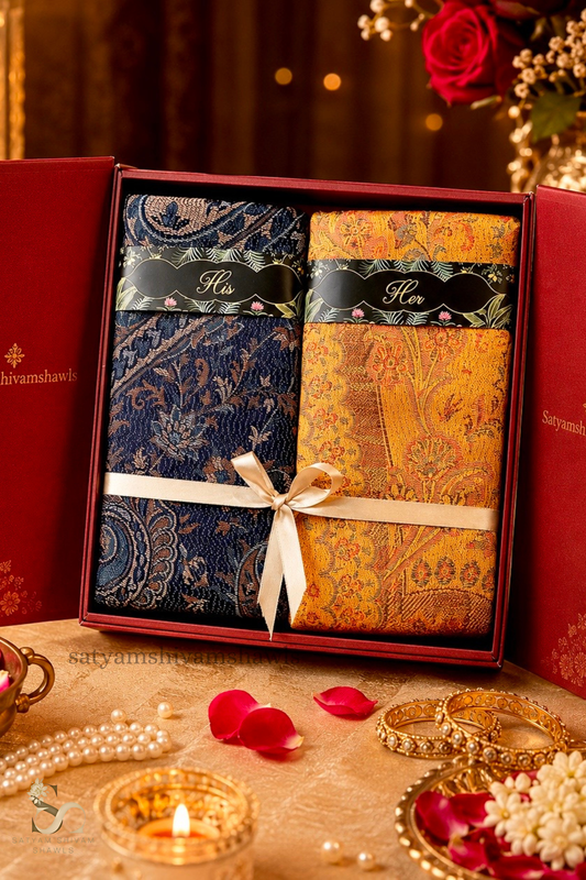 His And Her Set Of 100% pure wool shawls With Premium Gift Box Packaging,