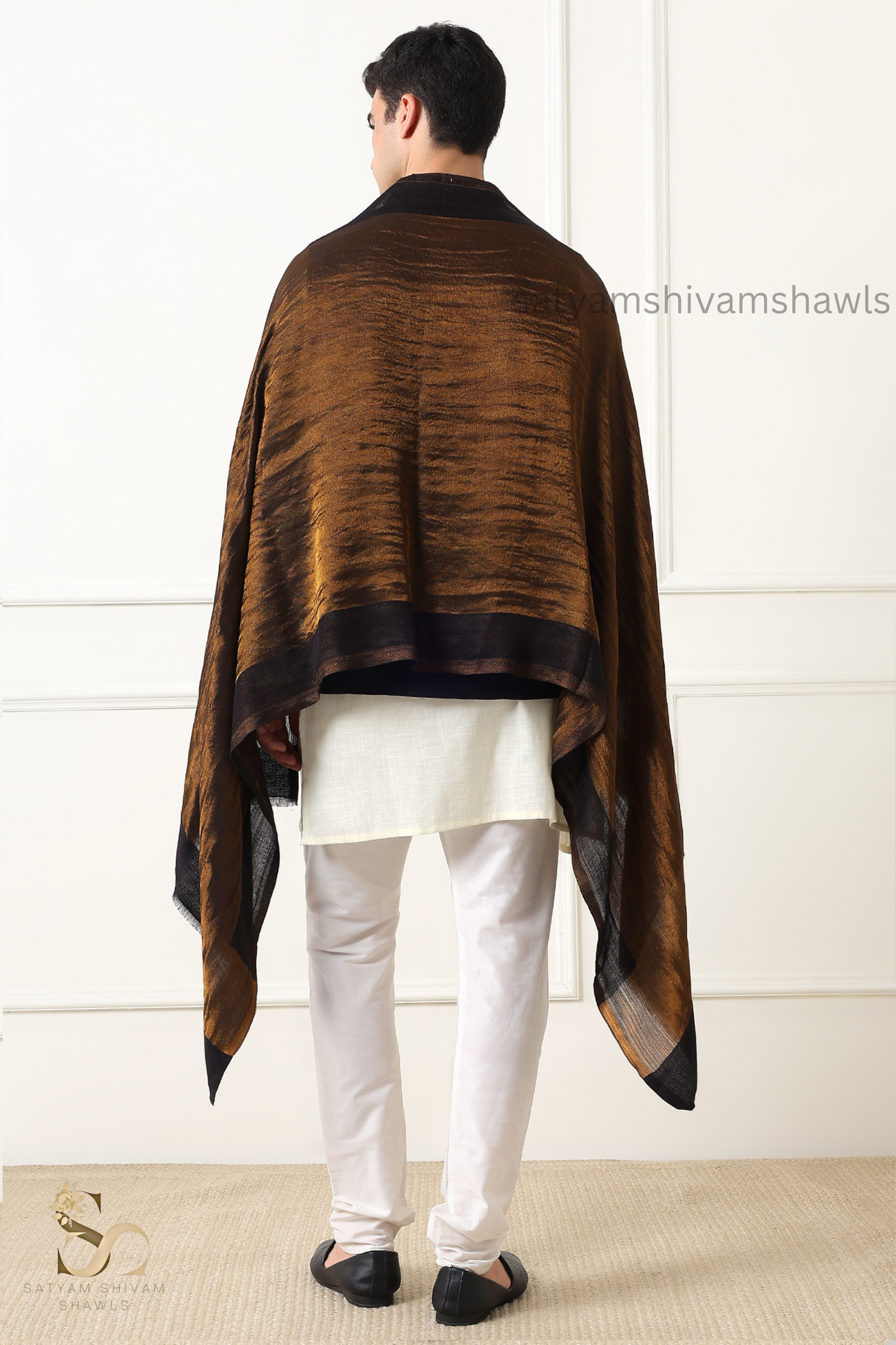 Mens reversible moonlight zari border fine wool Stole
