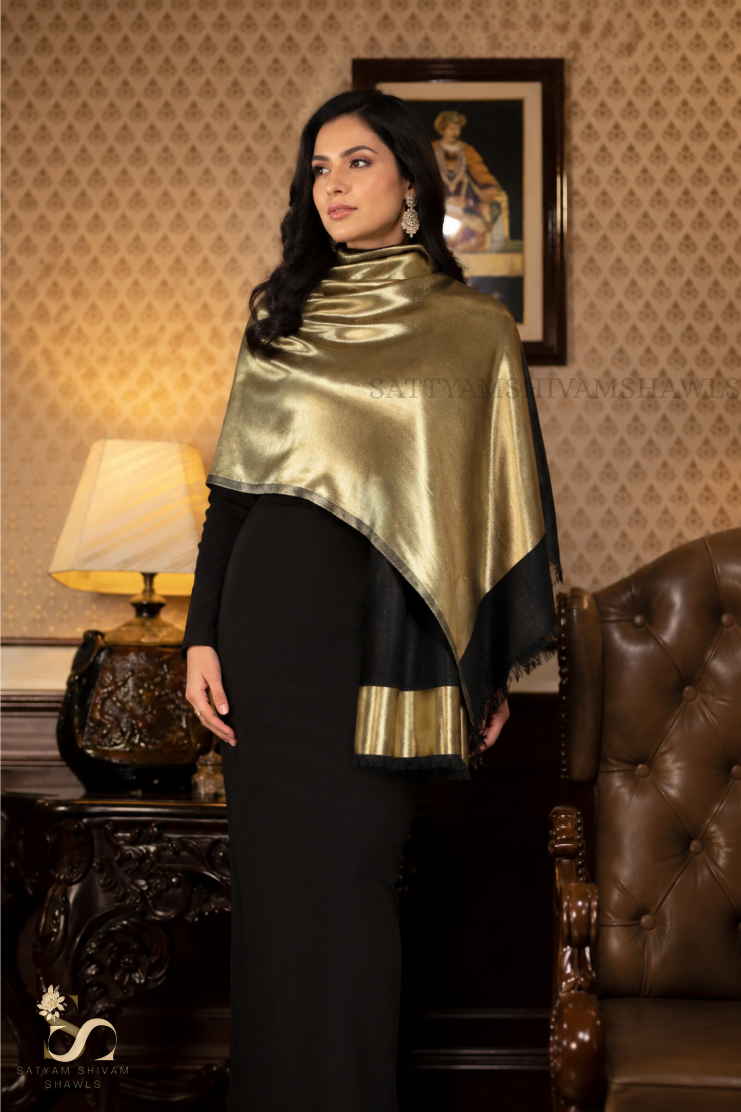 moonlight zari reversible stole, black