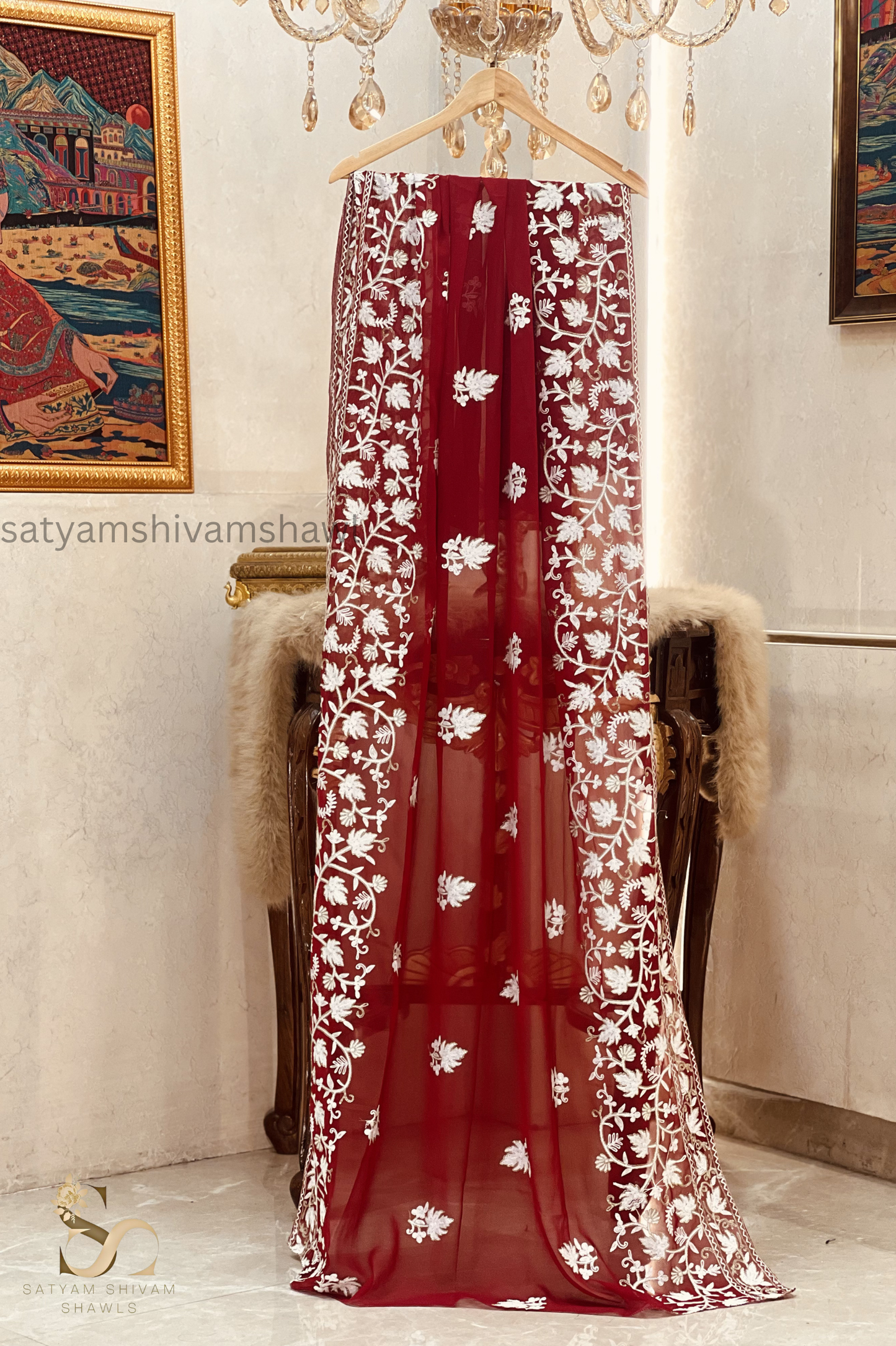 KHATOON KASHMIRI NALKI TILLA EMROIDERY GEORGETTE SUIT MEHROON  COLOUR