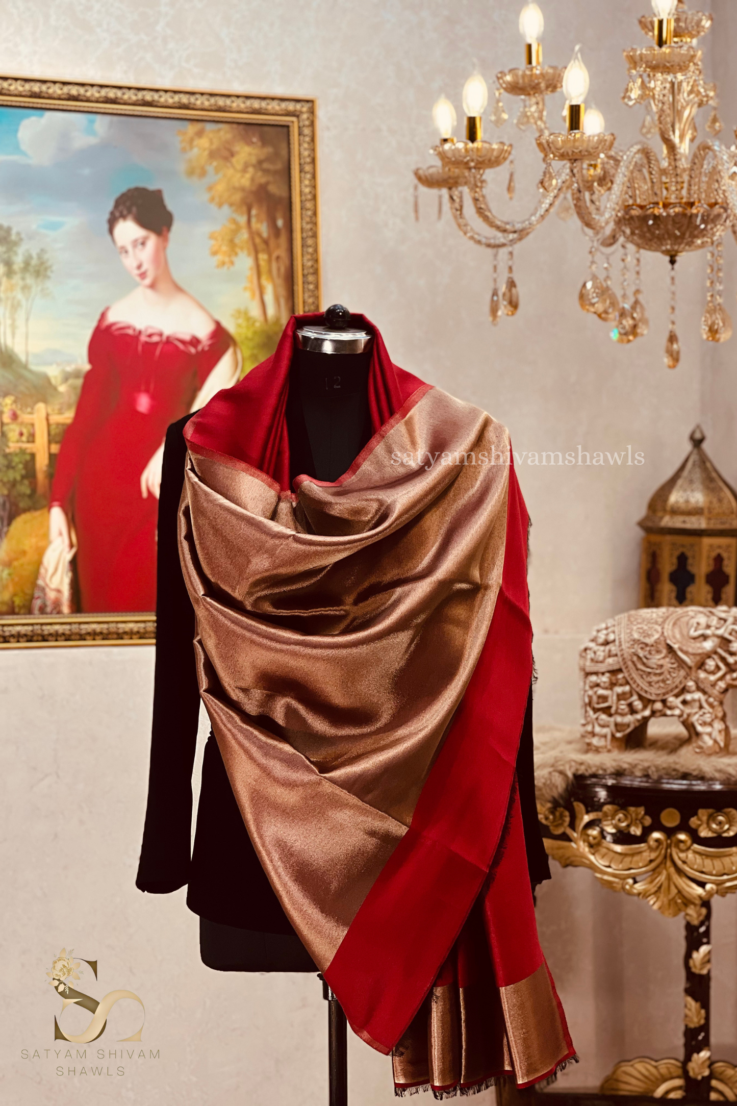 Noor-e-zari twilight reversible (STOLE) KASHMIRI MEHROON
