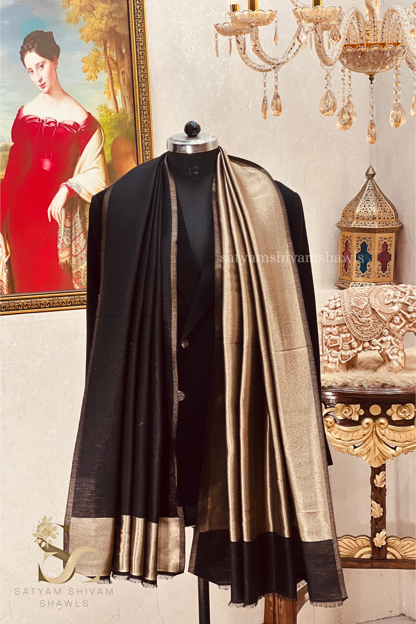 Noor-e-zari twilight reversible shawl,black