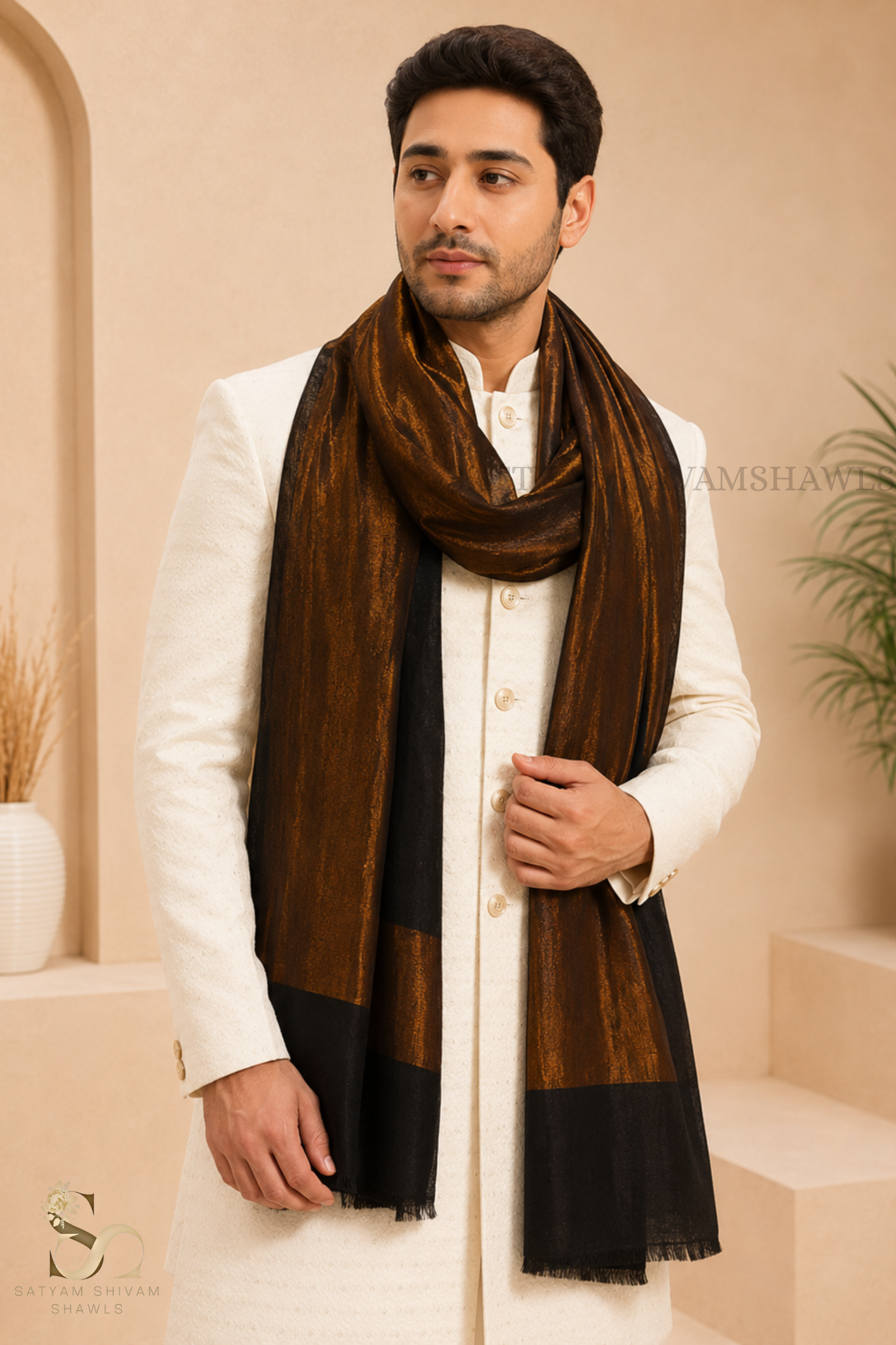 men reversible moonlight zari border fine wool Stole