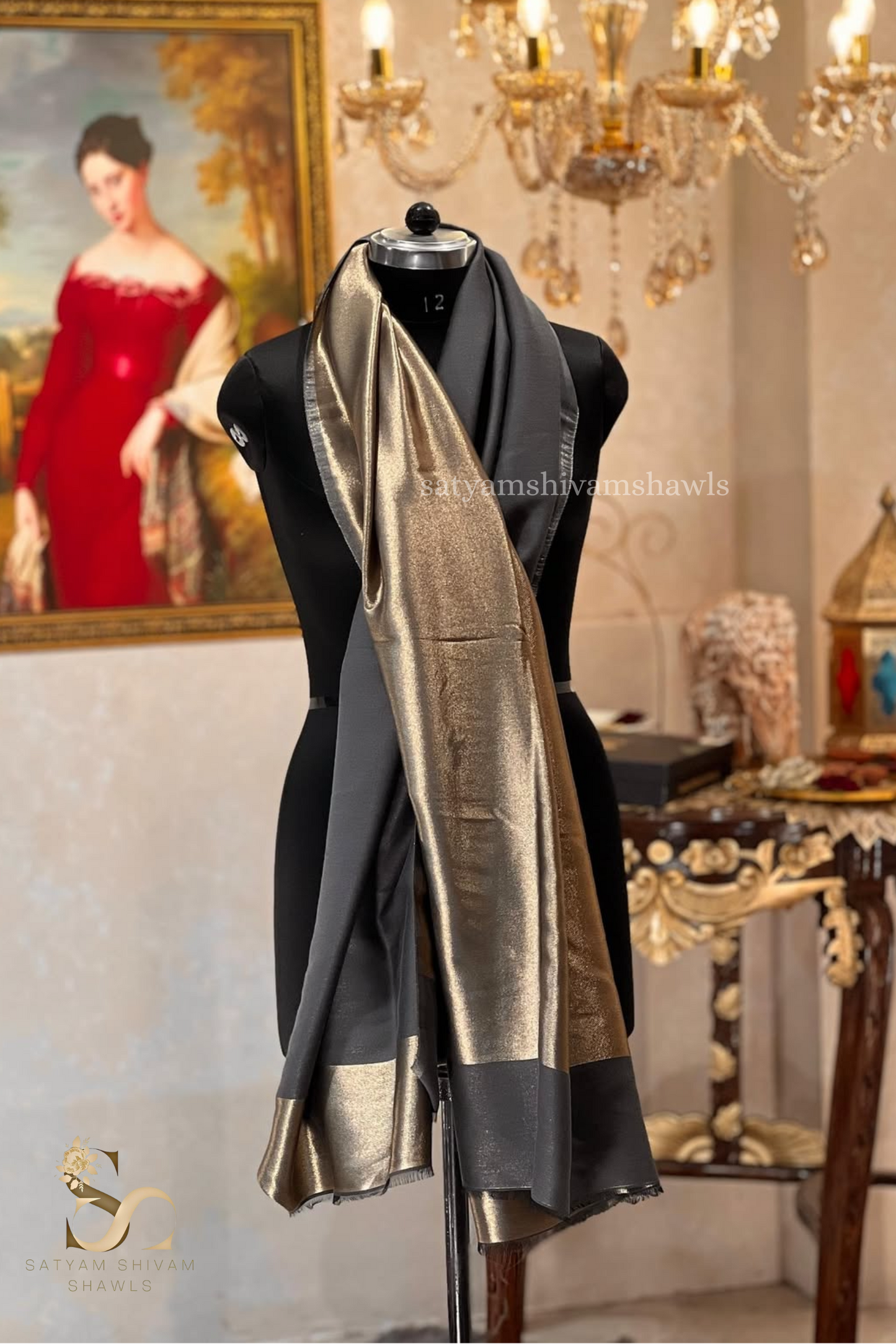 Noor-e-zari twilight reversible shawl,grey