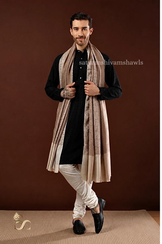 ROYAL LUXURY PASHMINA RING PASS GENTS LOHI KASHMIRI AUTHENTIC SELF STRIPS DESIGN , SKINISH TOOSH COLOUR