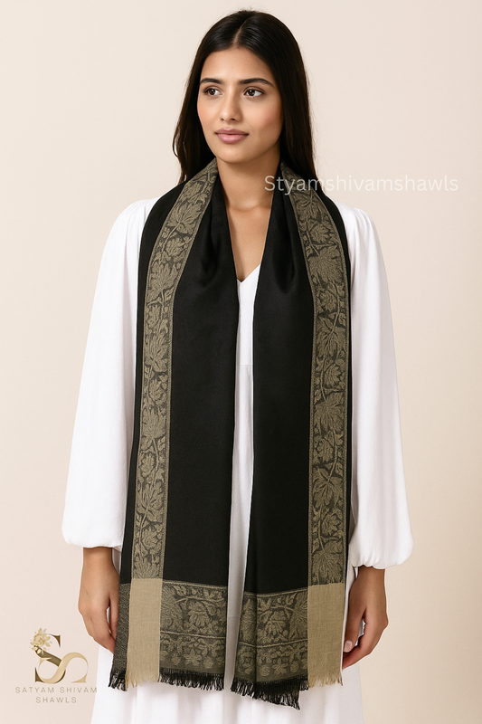 PURE WOOL SELF STRIPS WITH BORDER DESIGN SHAWL,WARM & SOFT,