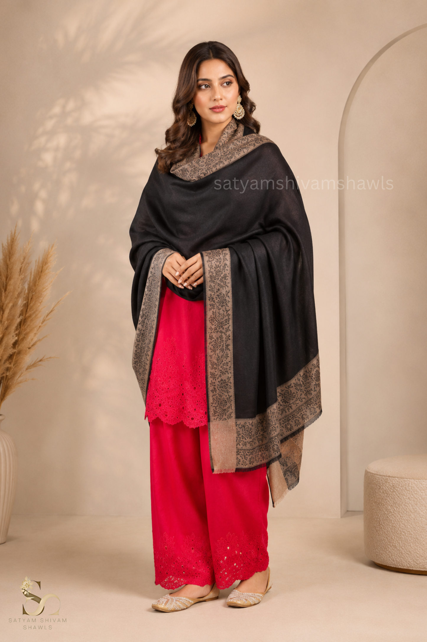 PURE WOOL SELF STRIPS WITH BORDER DESIGN SHAWL,WARM & SOFT,