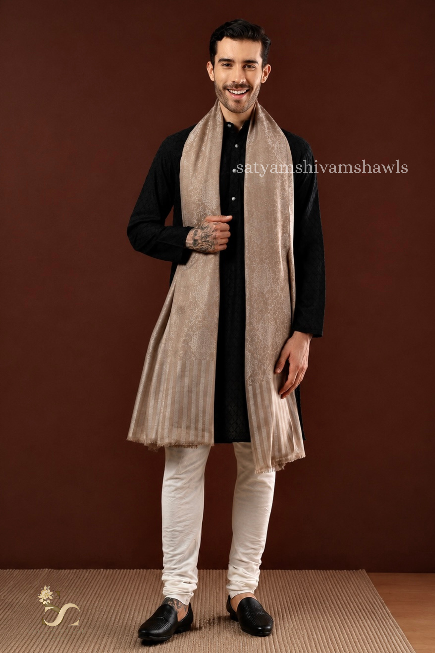 ROYAL LUXURY PASHMINA RING PASS GENTS LOHI KASHMIRI AUTHENTIC SELF DESIGN , TOOSH COLOUR