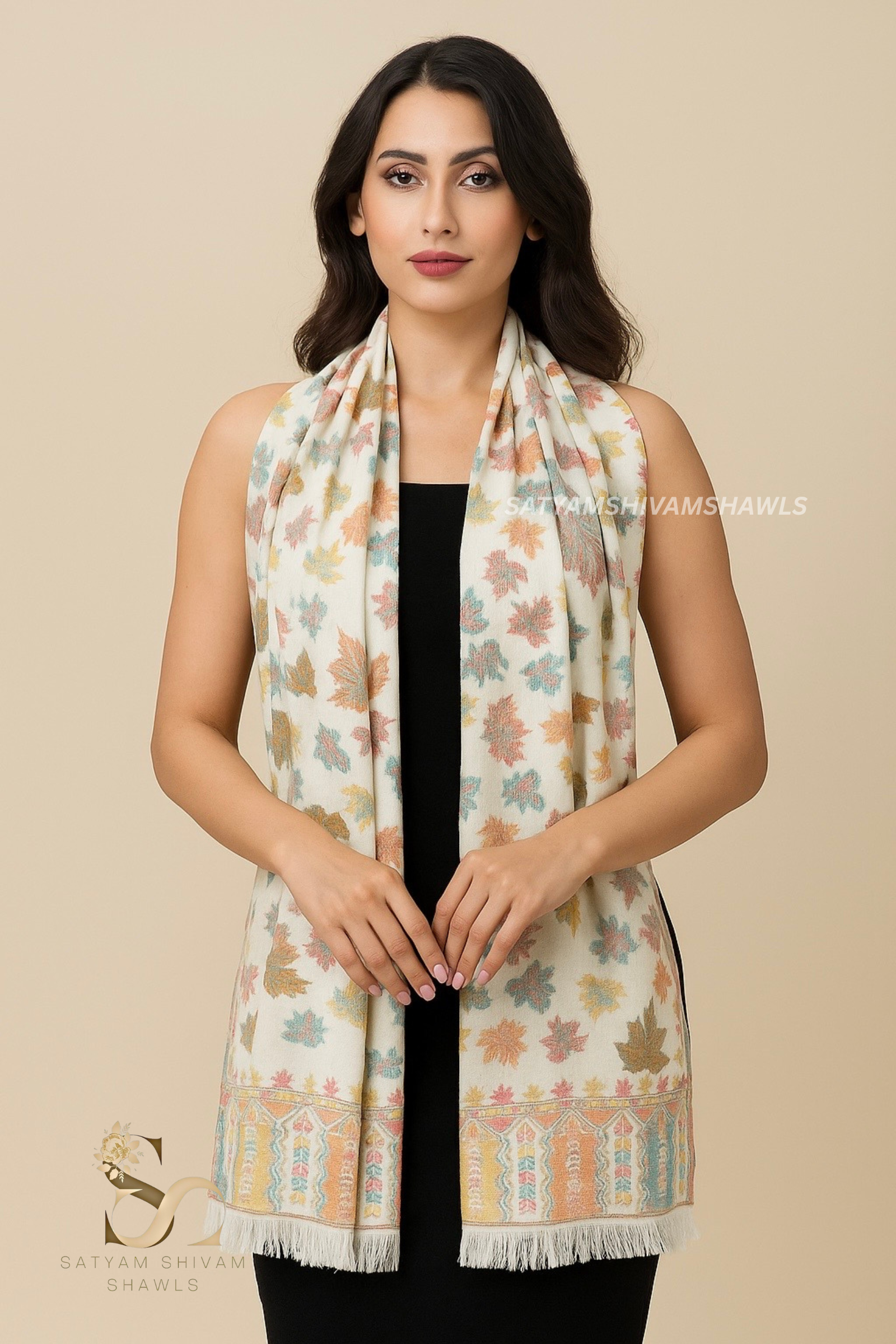 pure wool multi chinar kani design stole
