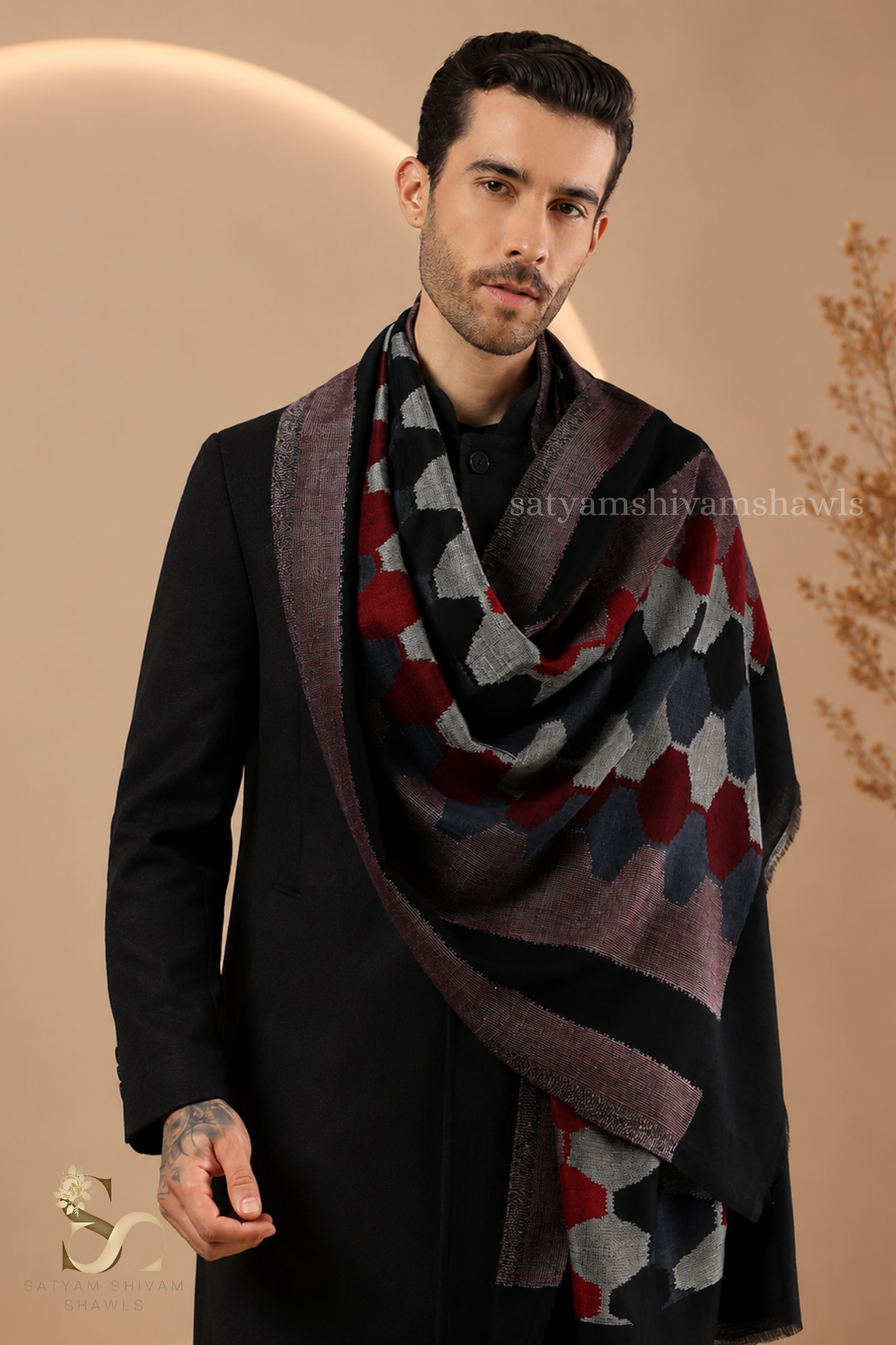 EKAT-E-NOOR PASHMINA EXTRA FINE WOOL STOLE ,WARM,SOFT & LIGHT WEIGHT ,BLACK ,MENS