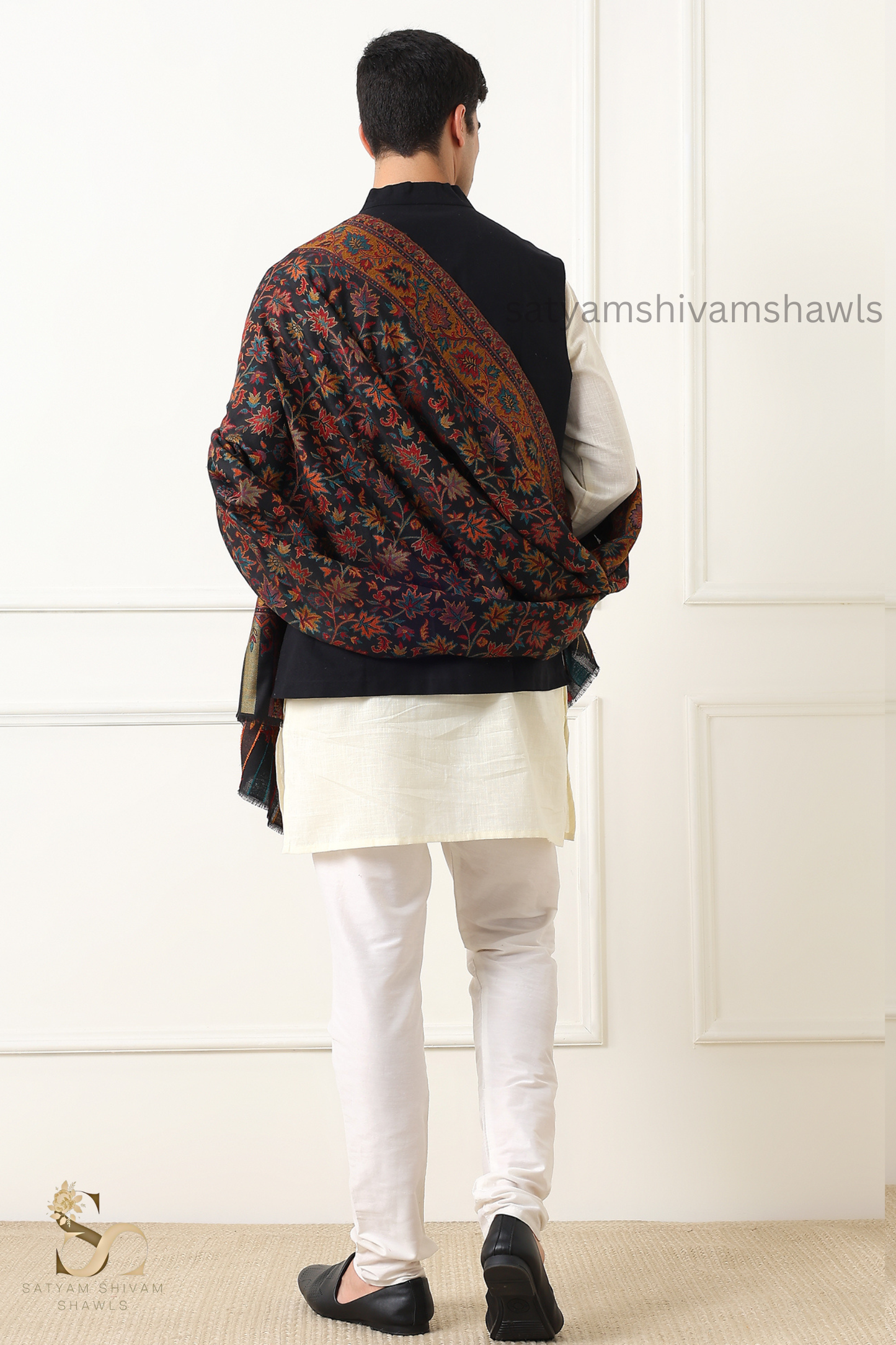 Mens reversible moonlight zari border fine wool Stole