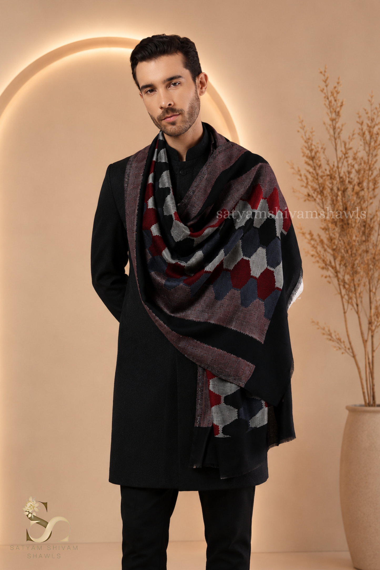 EKAT-E-NOOR PASHMINA EXTRA FINE WOOL STOLE ,WARM,SOFT & LIGHT WEIGHT ,BLACK ,MENS