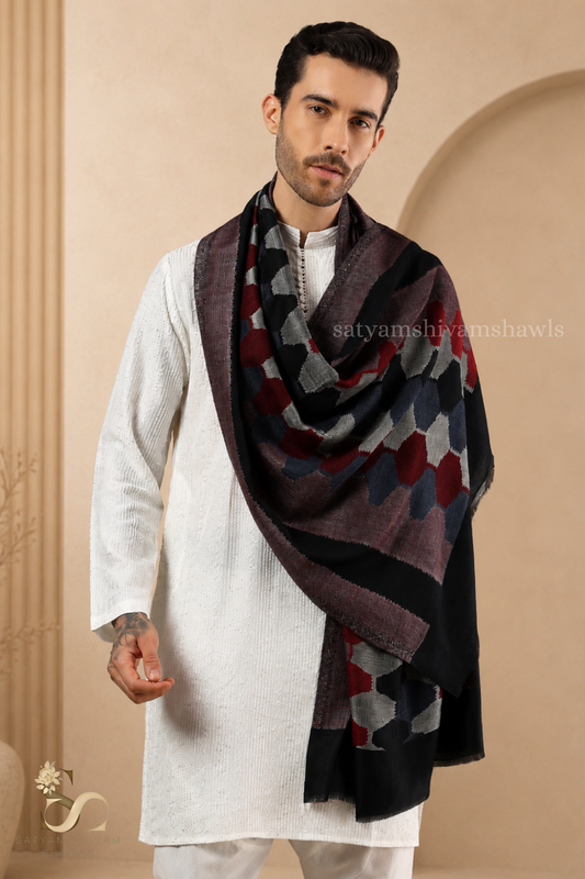 EKAT-E-NOOR PASHMINA EXTRA FINE WOOL STOLE ,WARM,SOFT & LIGHT WEIGHT ,BLACK ,MENS