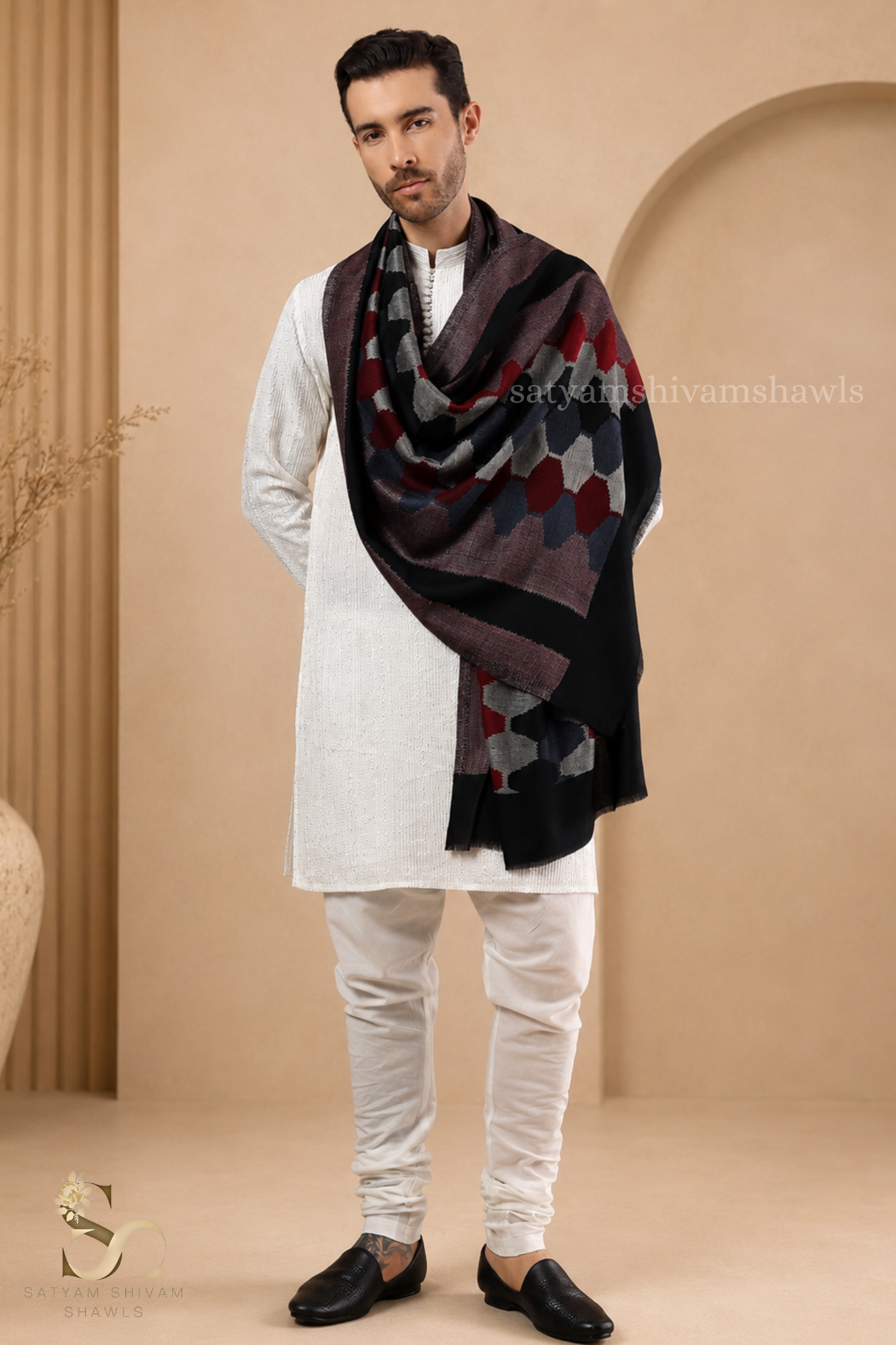 EKAT-E-NOOR PASHMINA EXTRA FINE WOOL STOLE ,WARM,SOFT & LIGHT WEIGHT ,BLACK ,MENS
