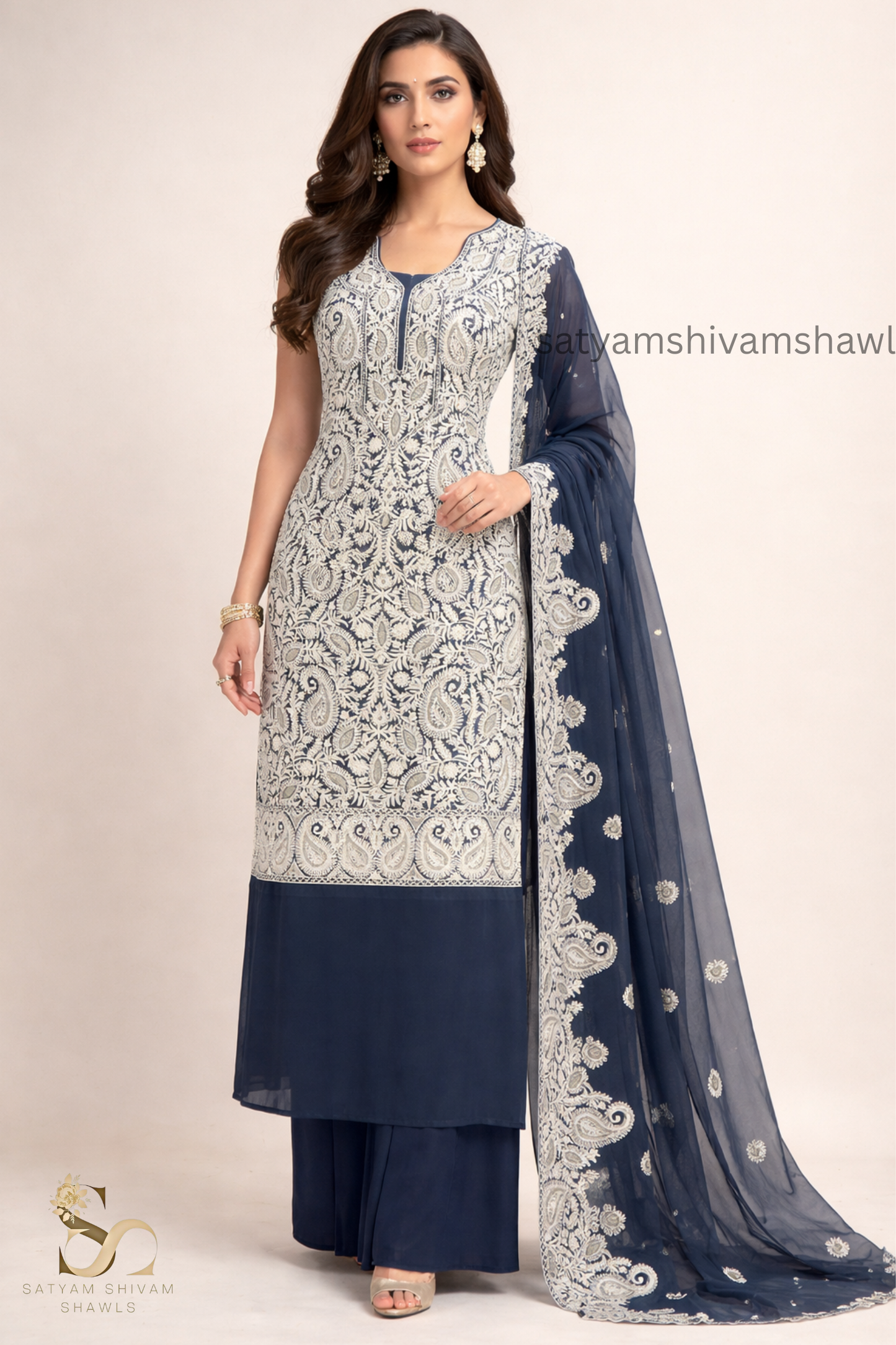 KHATOON KASHMIRI NALKI TILLA EMROIDERY GEORGETTE SUIT MOON GREY COLOUR