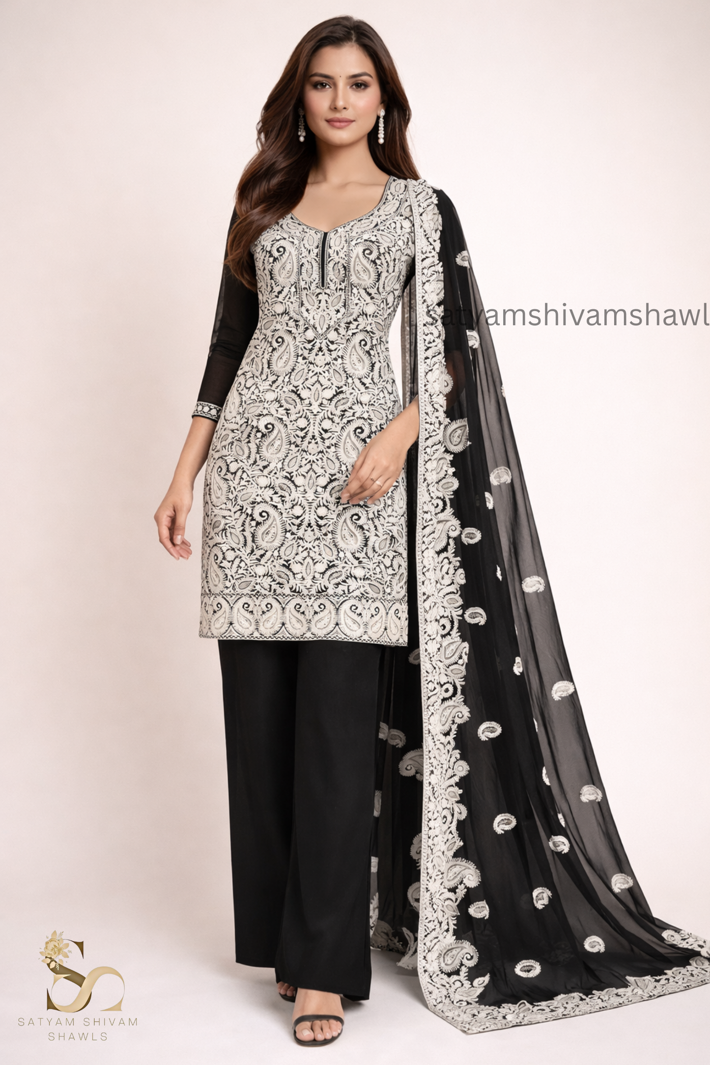 KASHMIRI NALKI TILLA EMROIDERY GEORGETTE SUIT BLACK  COLOUR