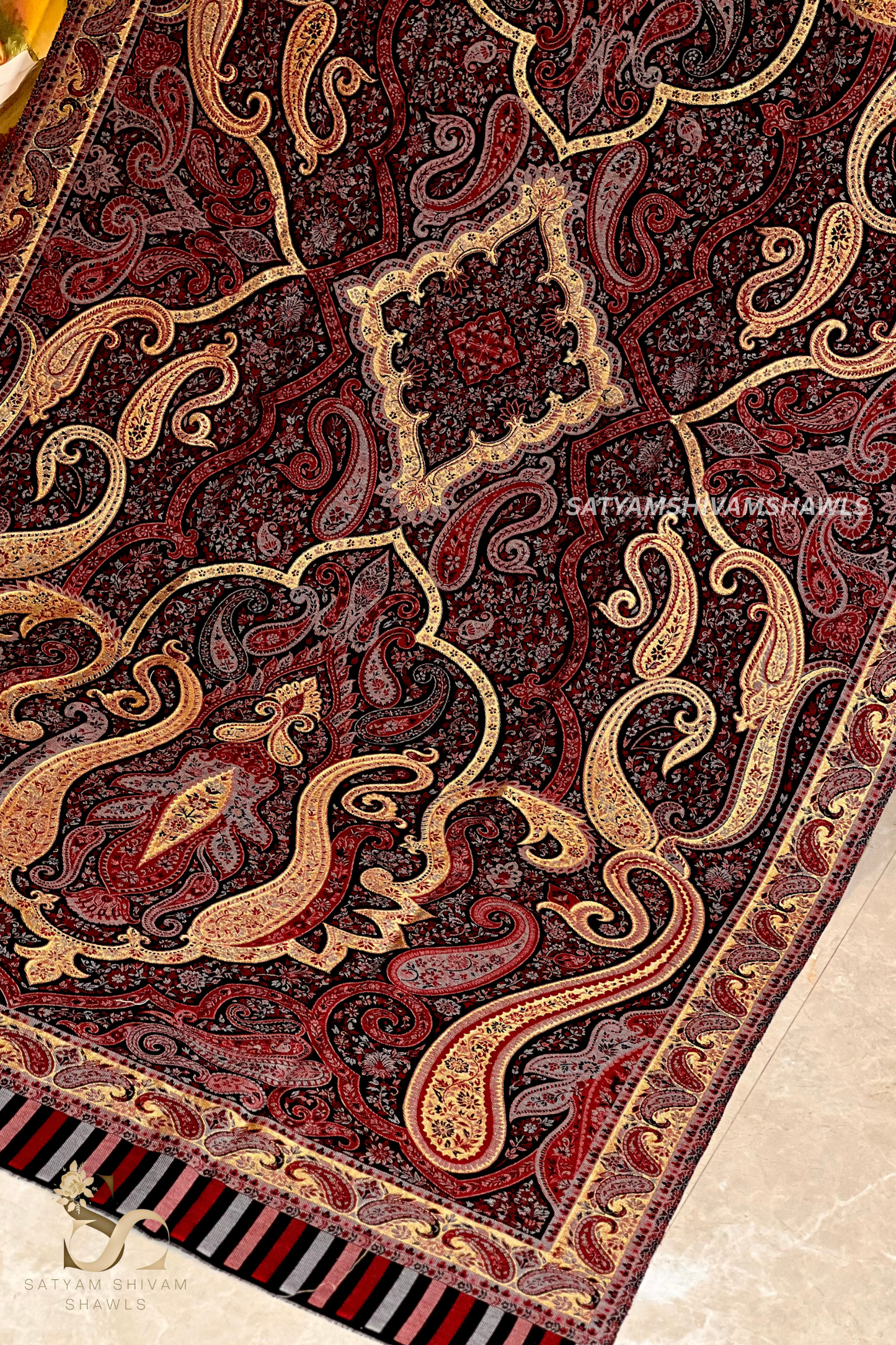Threads of golden bloom kani pure wool shawl