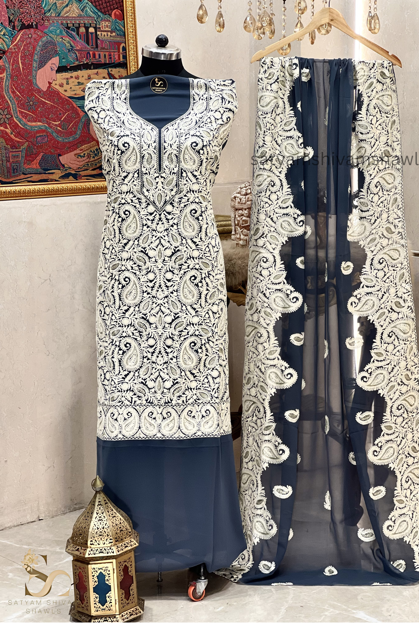KHATOON KASHMIRI NALKI TILLA EMROIDERY GEORGETTE SUIT MOON GREY COLOUR