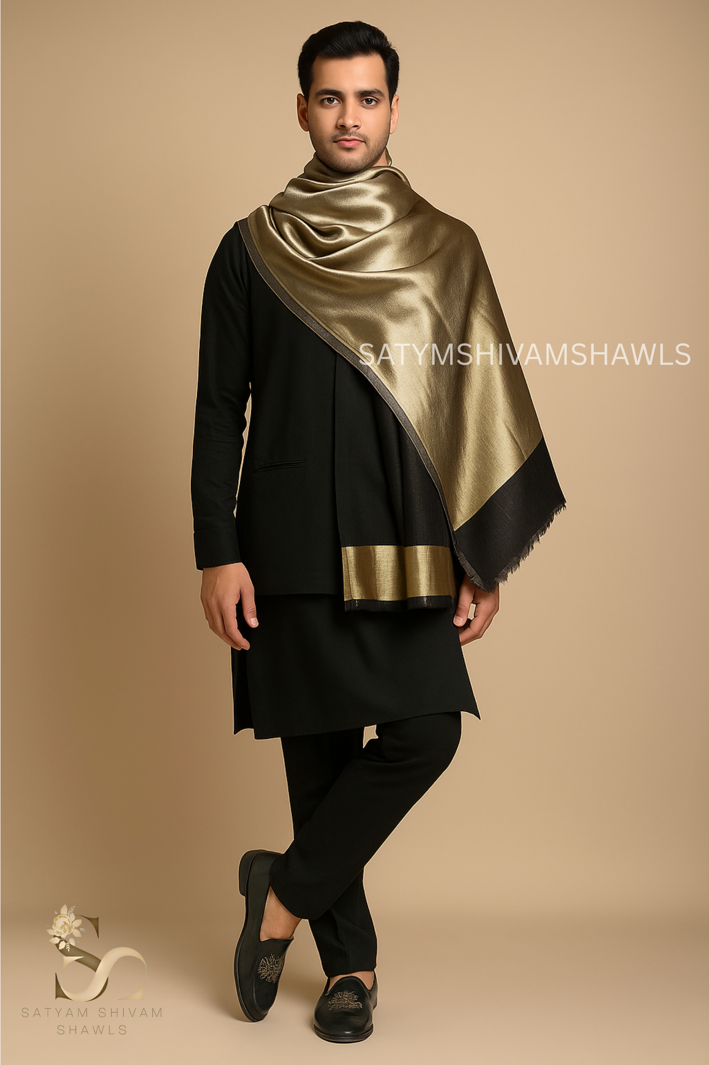 Moonlight zari reversible stole, black